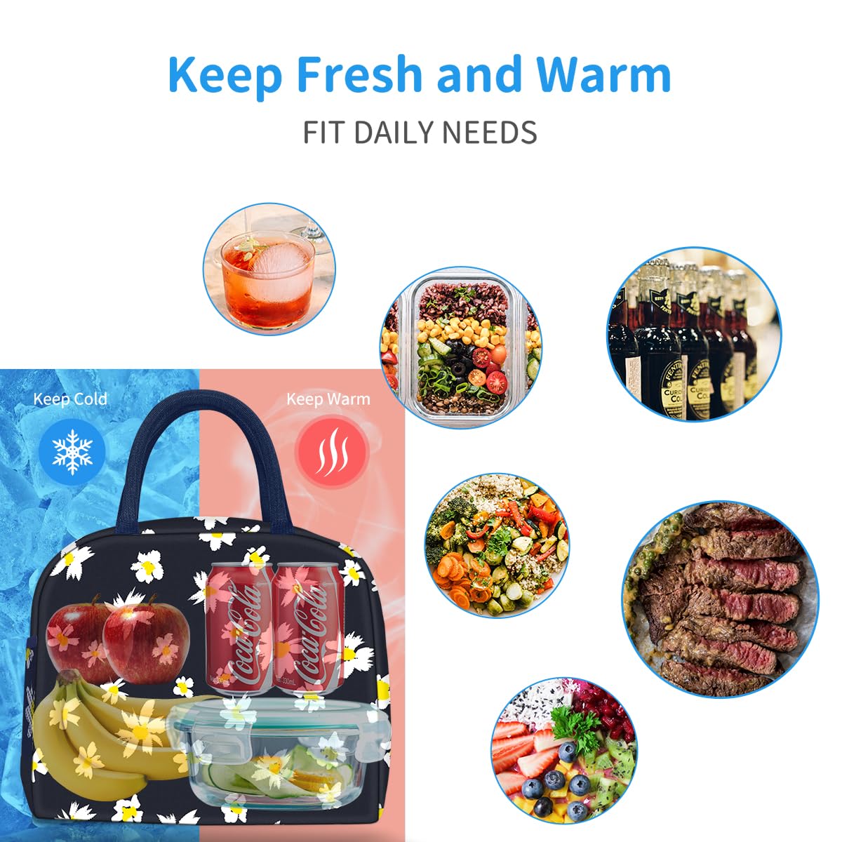 Reusable Insulated Lunch Tote Bag,Leakproof Food Handbags Case High Capacity