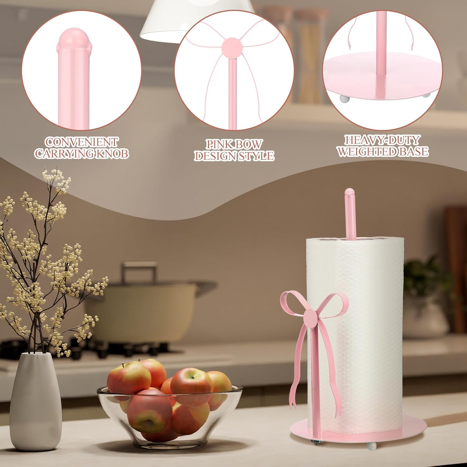 Coquette Pink Bow Paper Towel Holder Cute Metal Pink Bow Knot Kitchen Decor Accessories
