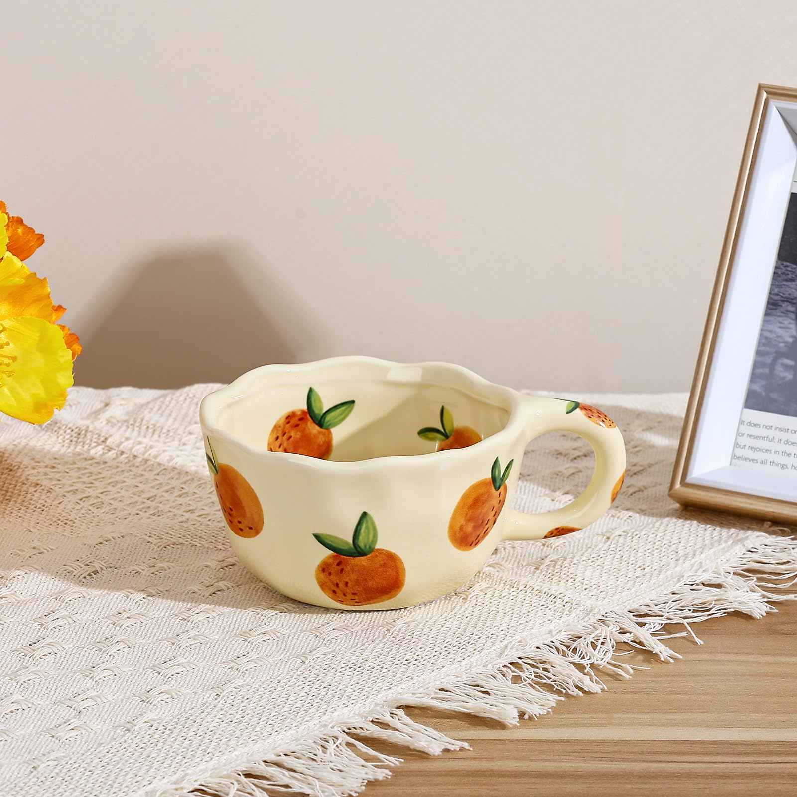 Ceramic Coffee Mug, Cute Floral Fruit Cup, Couple Mugs 8.5 oz/250 ml