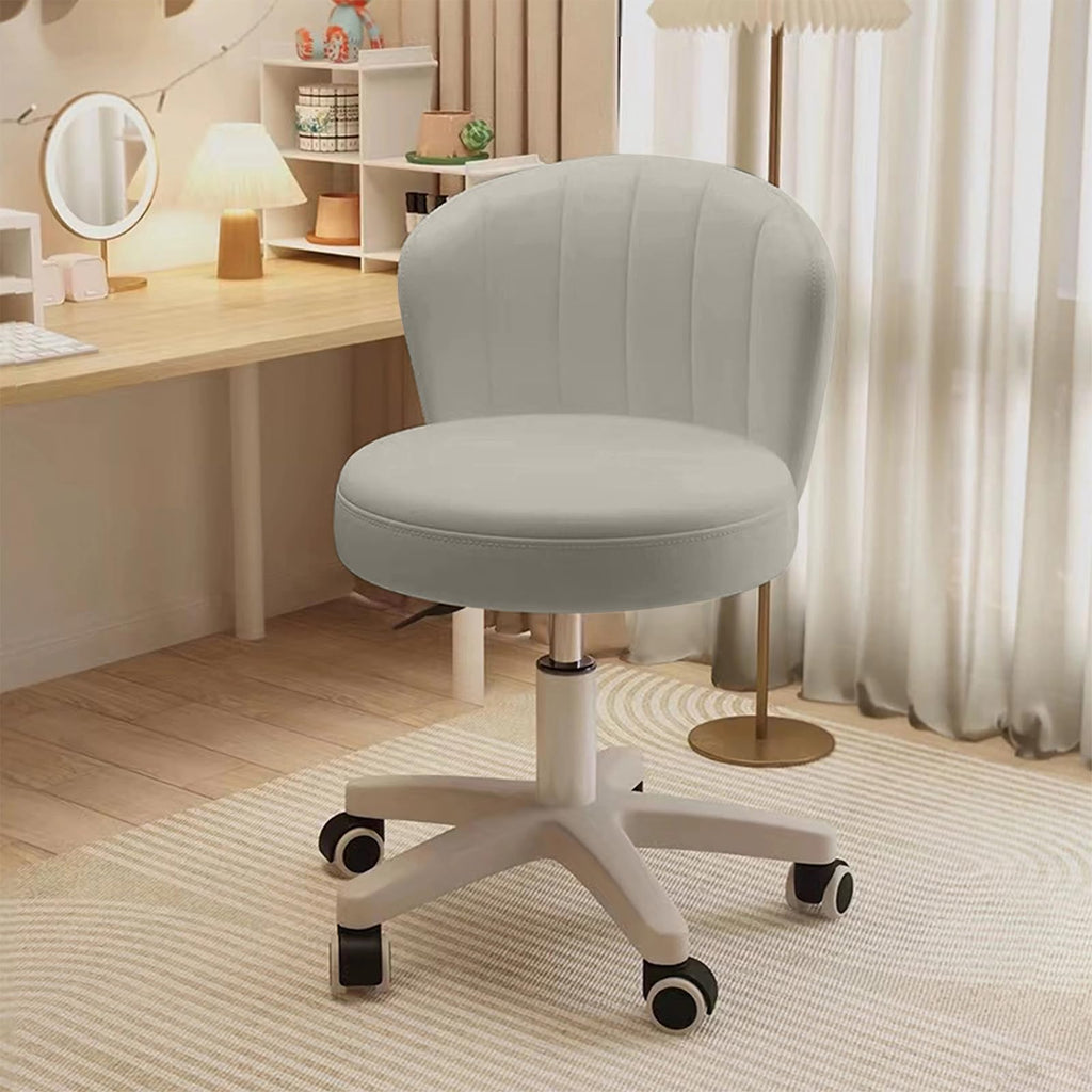 Small Desk Chair Round Rolling Chair with Back PU Leather Height Adjustable Swivel Vanity Work Computer Stool Chair