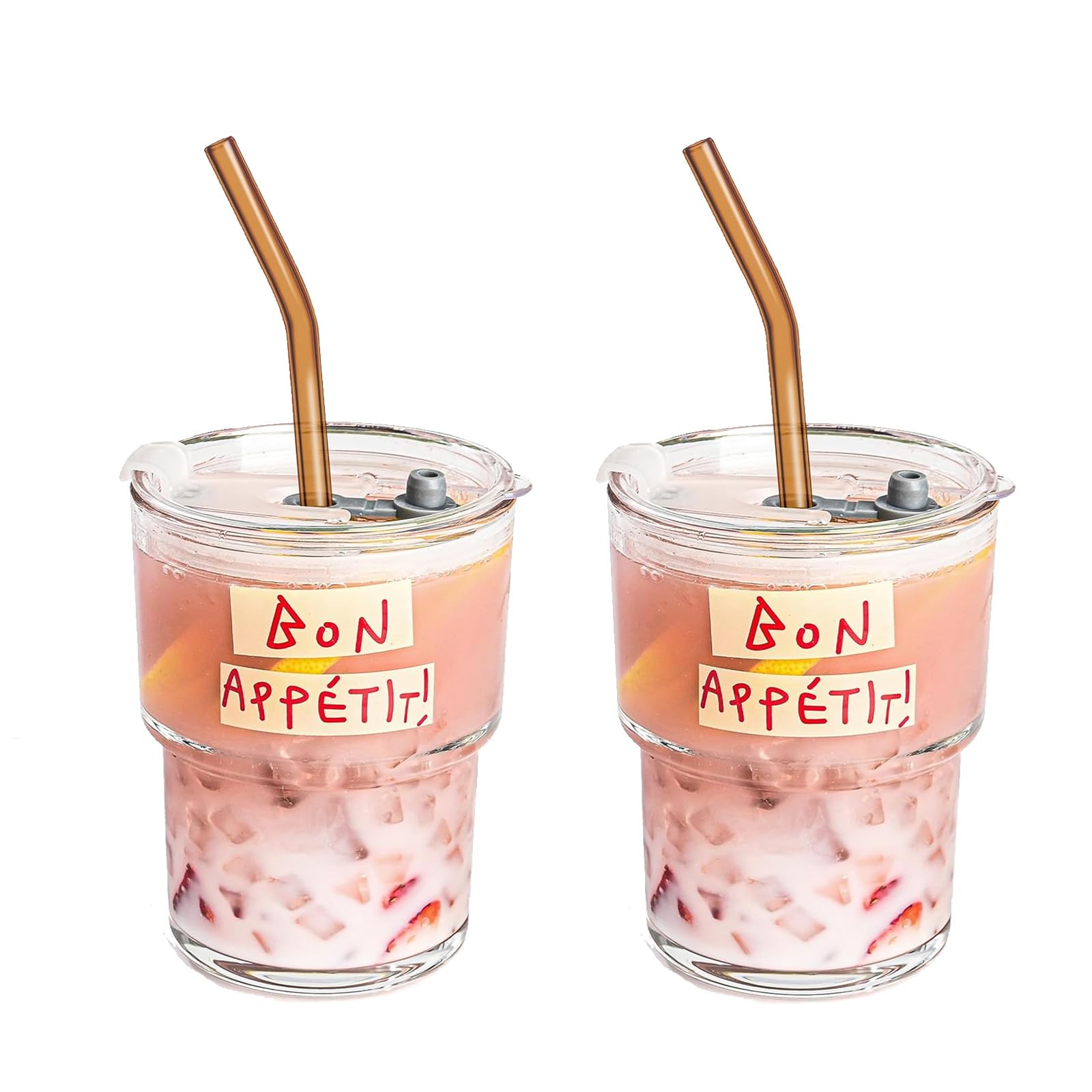 Glass Tumbler with Straw and Lid Sealed, Carry On Reusable Iced Coffee Cups,Thick Wall Glass Drinking Glassware Cups 13oz