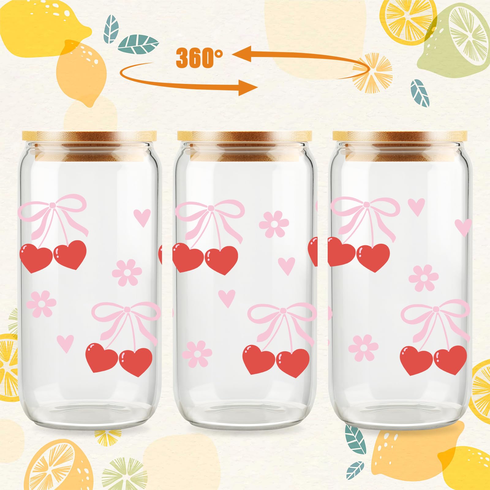 Cherry Bow Cup, Birthday Gifts for Women, Girly Gifts for Her, Sister, Mom, Colleague - 16 OZ Glass Tumbler with Straw & Lid, Coquette Iced Cup