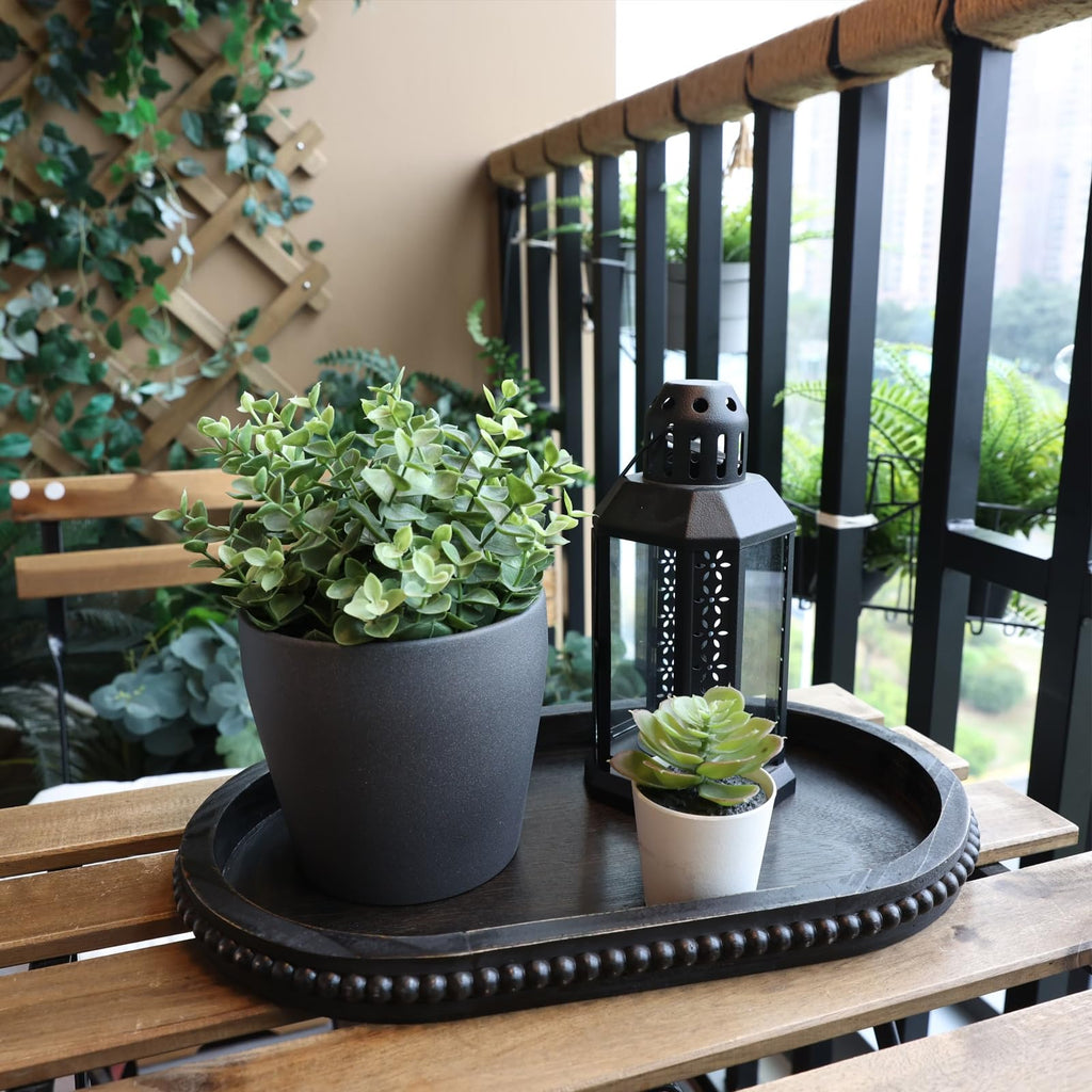 Round Wood Decorative Ottoman Tray for Coffee Table Kitchen Counter, Living Room, Handcrafted Wooden Serving Tray for Table Centerpiece