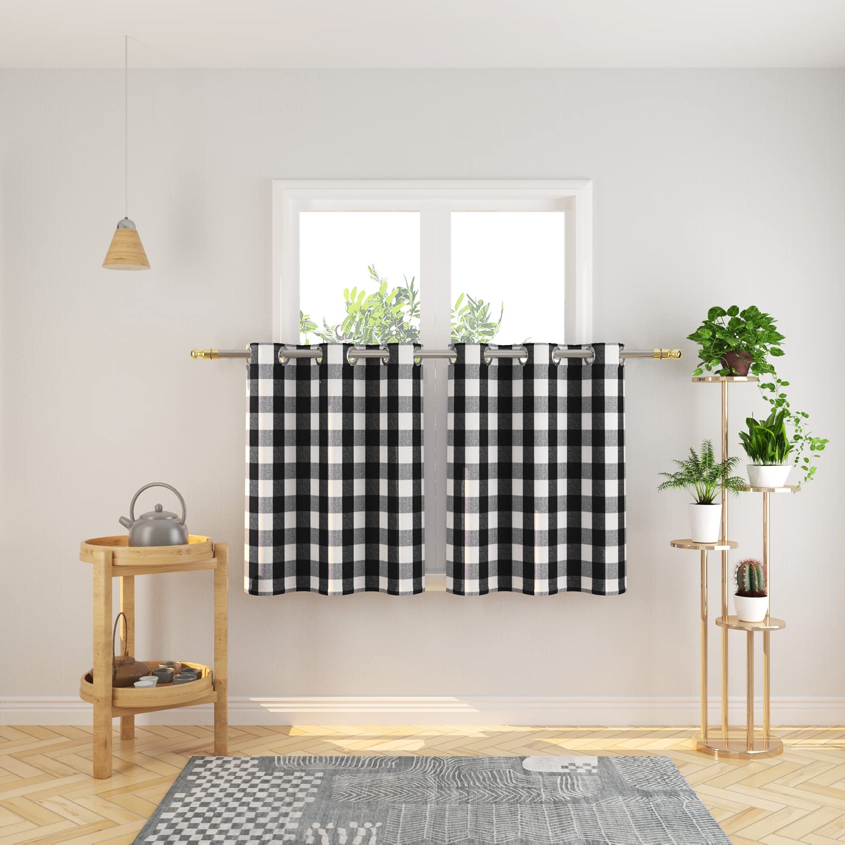 Tier Curtains Check Gingham Plaid Window Curtain Panels Bathroom Grommet Top Window Treatment 2 Panels