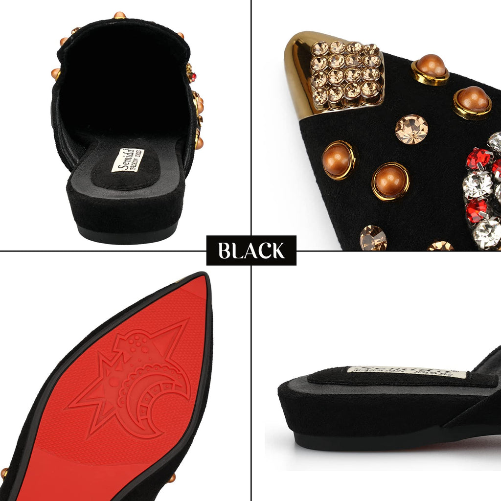 Mules for Women Flats Comfortable Soft Memory Foam Insole Pointed Rivet Mule Shoes