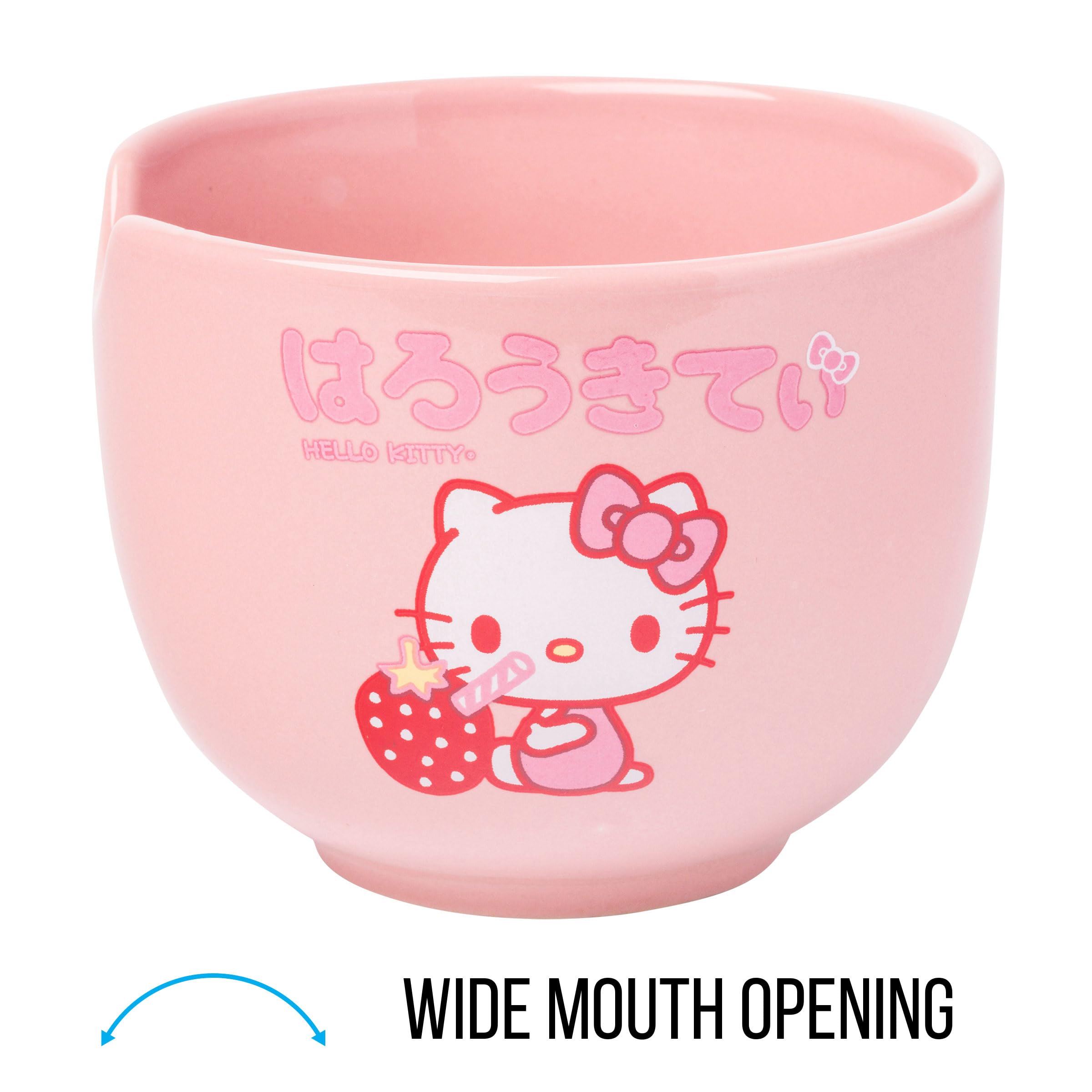 Ceramic Sanrio Hello Kitty Ramen Noodle Rice Bowl with Chopsticks, Microwave Safe