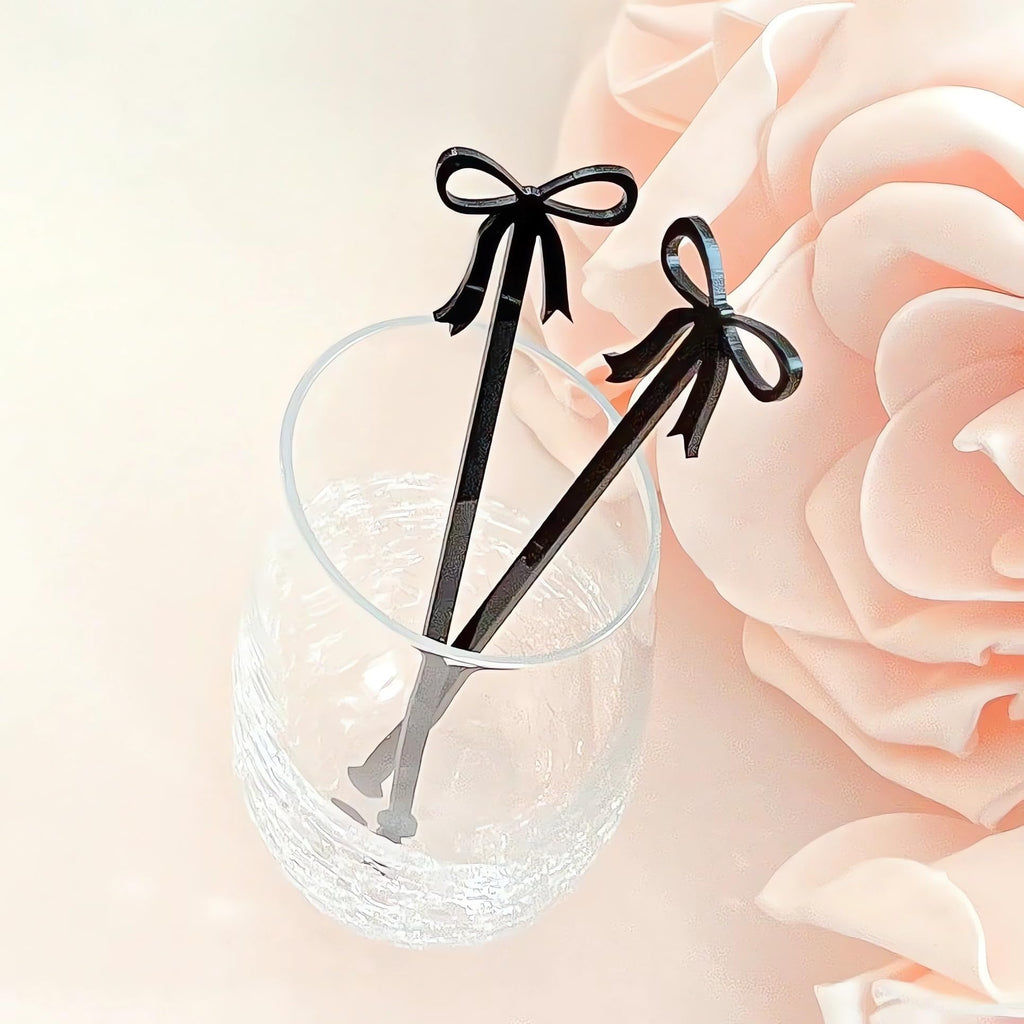 Coquette 20 pcs Bow Drink Stirrers, Acrylic Drink Stirs for Bow Themed Party Decoration