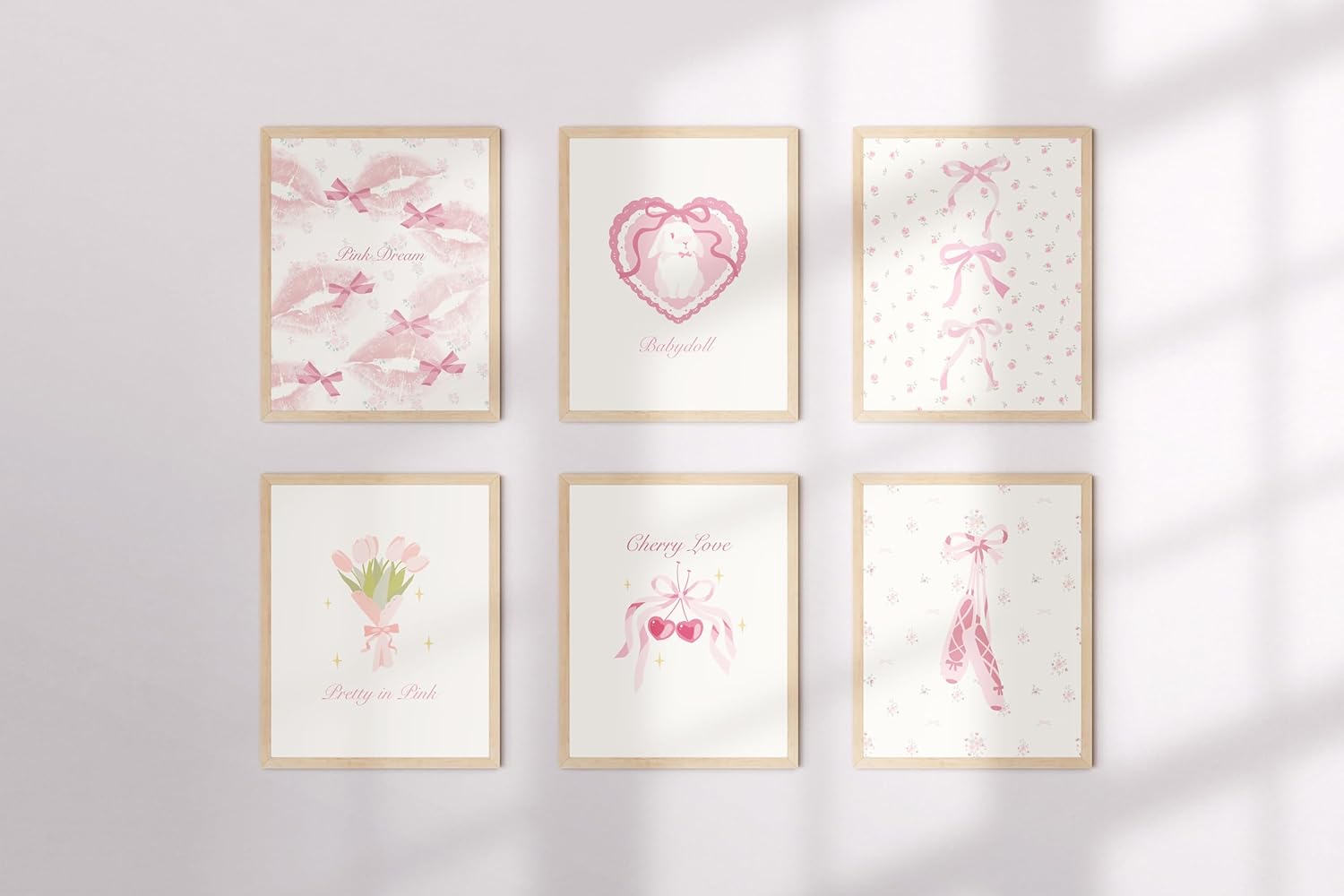 TwoDays Coquette Room Decor Aesthetic, Pastel Pink Bows Posters for Girls Bedroom, Balletcore Wall Art, Girly Kawaii Dollette Prints for Dorm.(8" X 10", Set of 6, UNFRAMED)