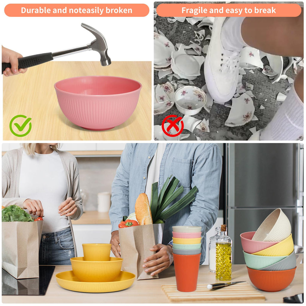 Wheat Straw Dinnerware Sets -36 Piece Unbreakable Dinnerware Sets for 6, Wheat Straw Plates and Bowls Set, Lightweight