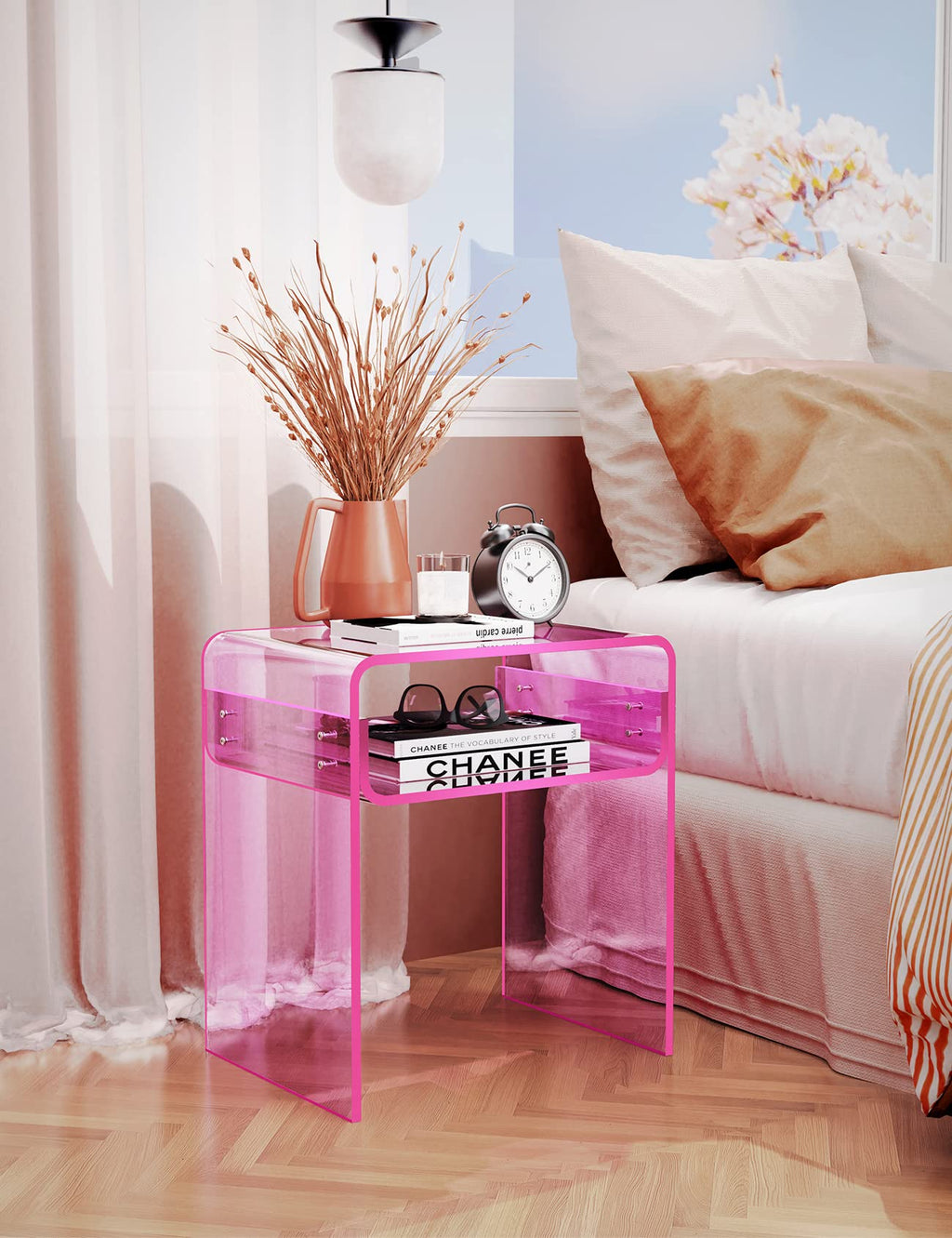 Clear Acrylic End Table 2-Tier Bedside nightstand