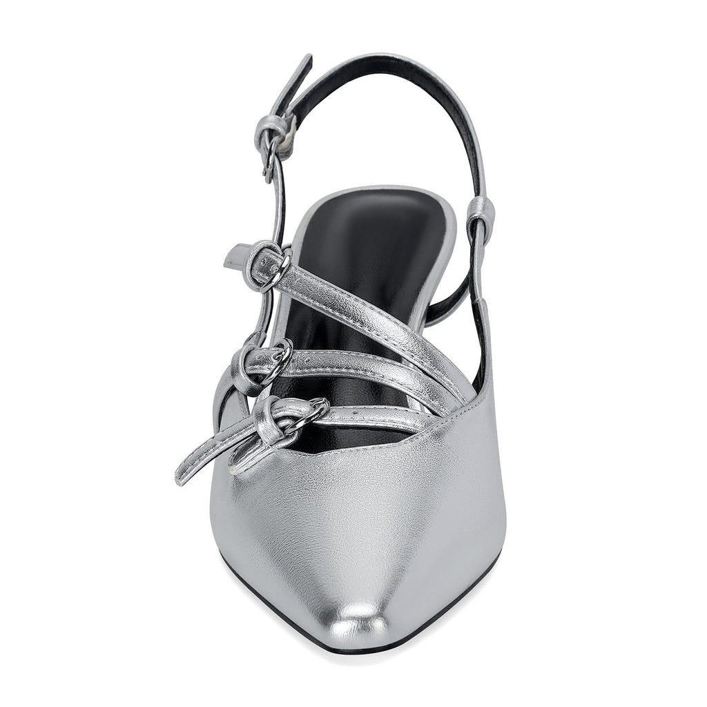 Slingback Kitten Heels Pointed Toe Stiletto Heels Slip On Pumps with Buckled Straps Dress Work Heeled Sandals