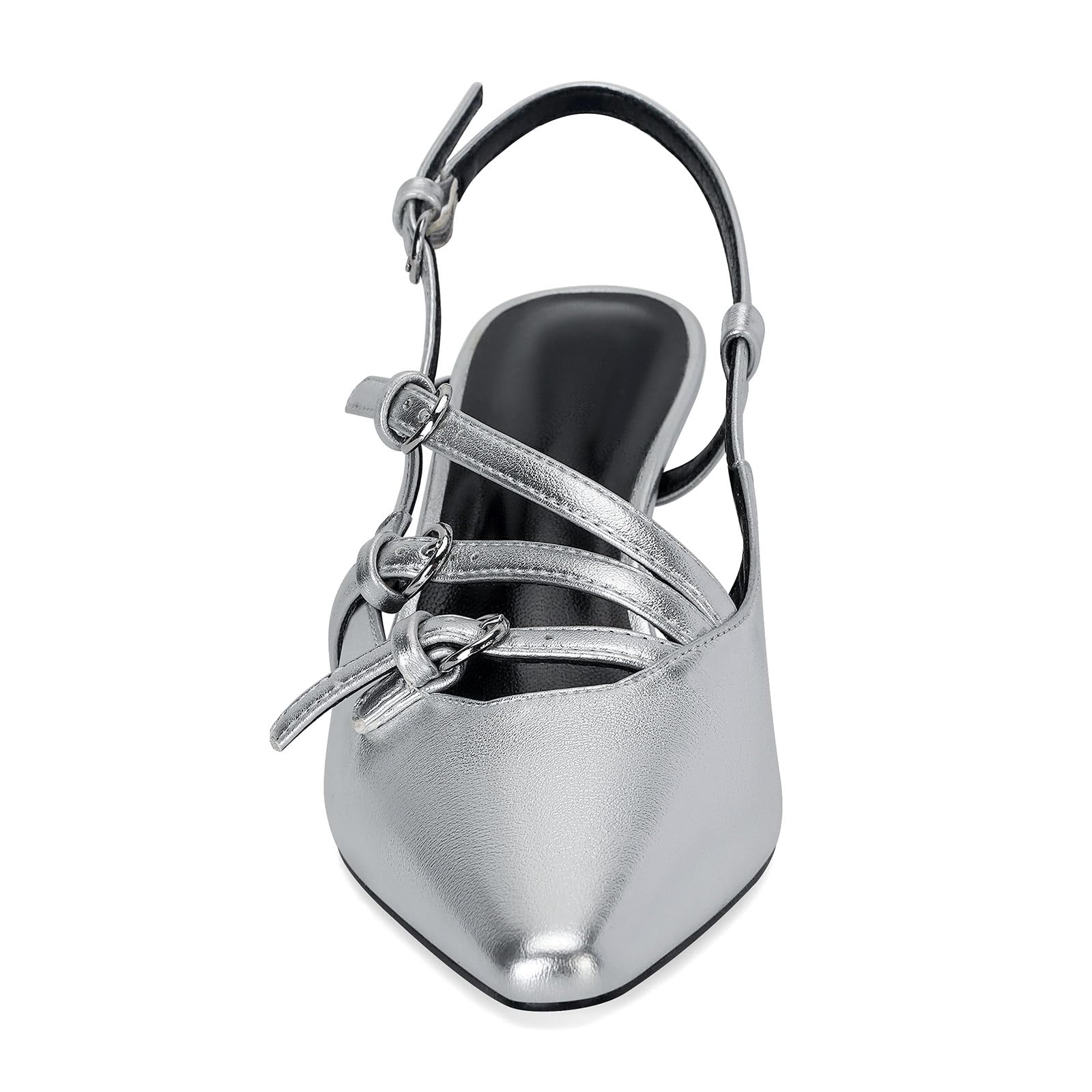 Slingback Kitten Heels Pointed Toe Stiletto Heels Slip On Pumps with Buckled Straps Dress Work Heeled Sandals