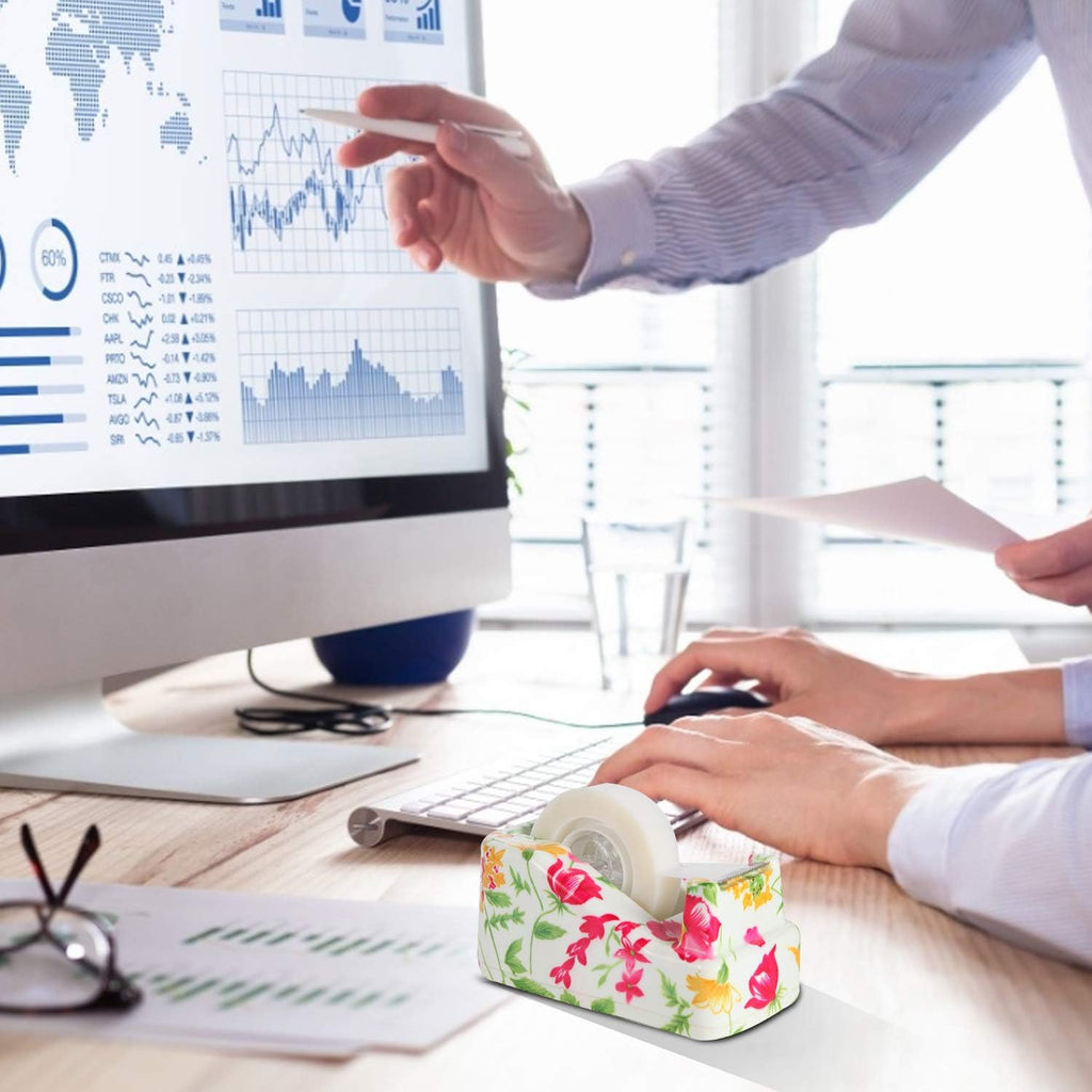 Cute Tape Dispenser Desk Cute Home Office Desk Supplies Fun Desk Accessories Floral Tape Dispenser Cute Office Supplies for Women Desk Weighted Non-Skid Non-Slip Base Tape Dispensers