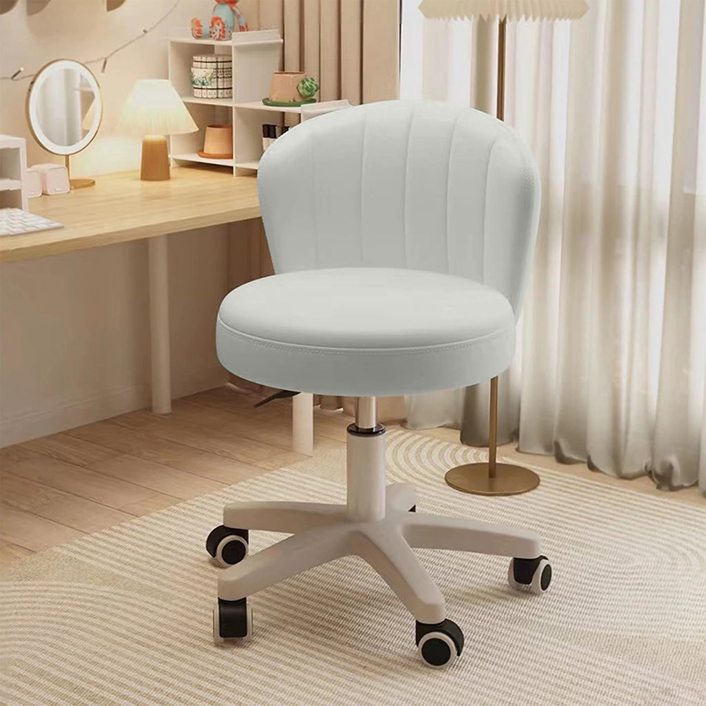 Small Desk Chair Round Rolling Chair with Back PU Leather Height Adjustable Swivel Vanity Work Computer Stool Chair