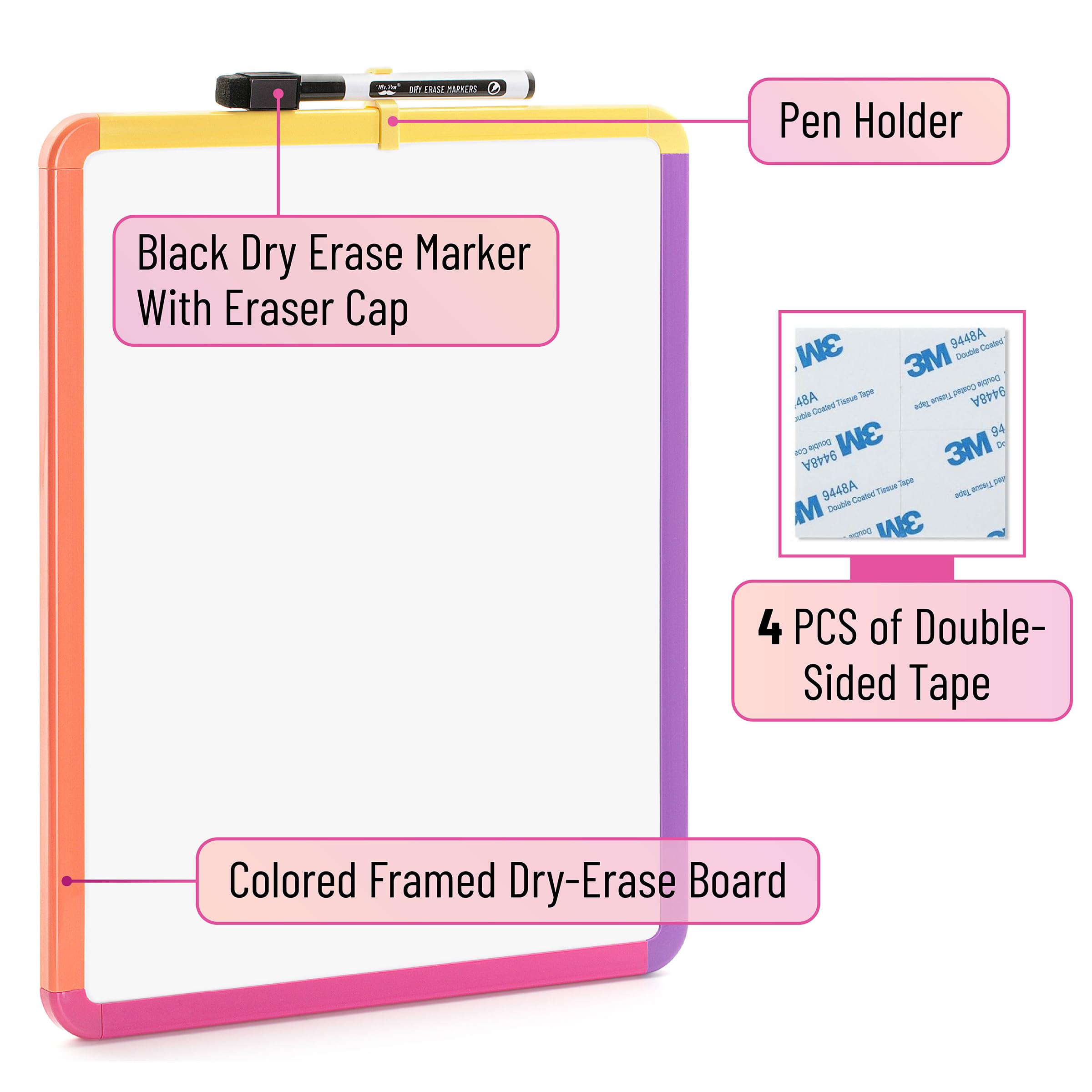 Dry Erase Board, 14â€?x 11â€?with a Black Dry Erase Marker Color Frame, Small White Board Dry Erase Whiteboard