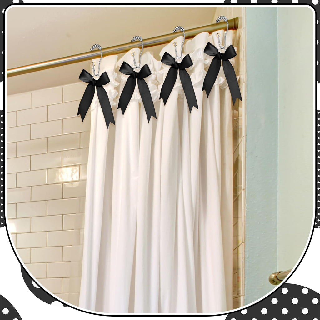 Cute Bow Knot Ribbon Curtain Hooks Decorative Shower Rings Hanger Bathroom Decor Bathroom Accessories 12 Pcs