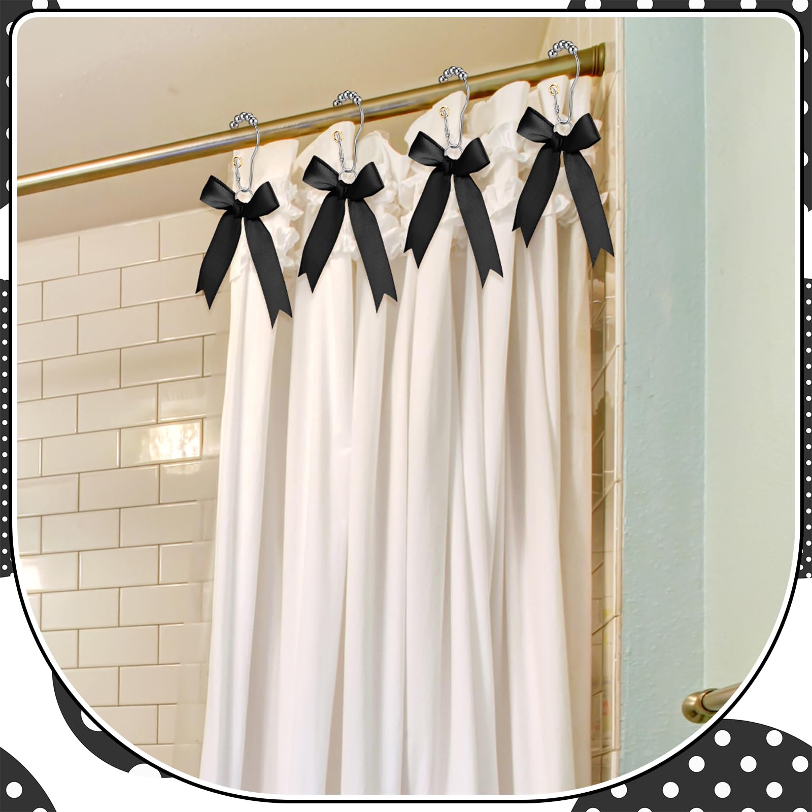 Cute Bow Knot Ribbon Curtain Hooks Decorative Shower Rings Hanger Bathroom Decor Bathroom Accessories 12 Pcs