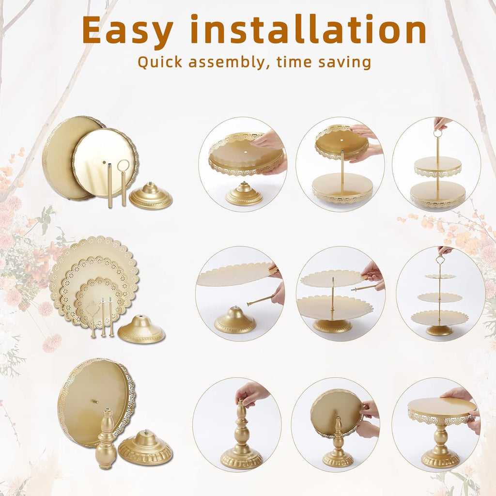 Fancy 5Pcs Cake Stands Set Metal Round Cupcake Holder Cookies Dessert Display Plate Serving Tower Tray Platter with Handle