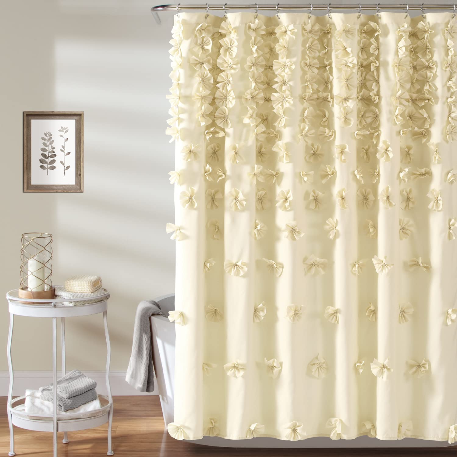 Lush Decor Shower Curtain, 72" W x 72" L - Luxury Shower Curtain With Bows Vintage Glam Bathroom Decor