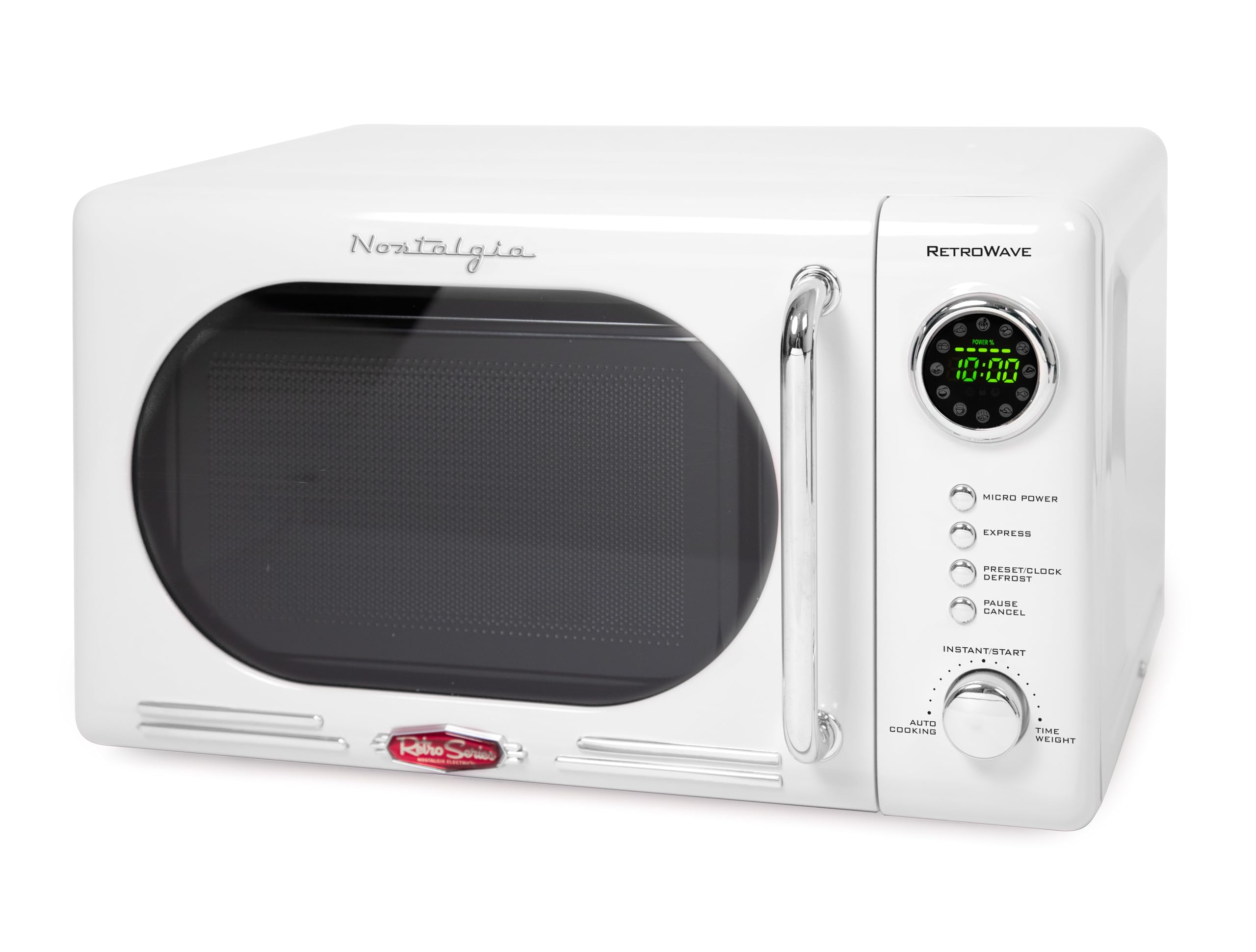 Nostalgia Retro Compact Countertop Microwave Oven 0.7 Cu. Ft. -700-Watts with LED Digital Display-Child Lock-Easy Clean Interior-Pink