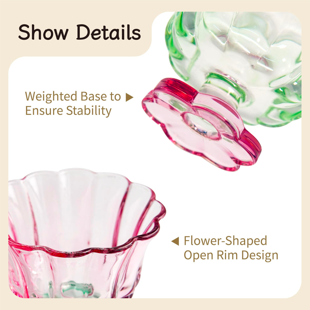 Set of 2 Glass Dessert Bowls â€?Cherry & Mint Color Contrast with Heavy Base