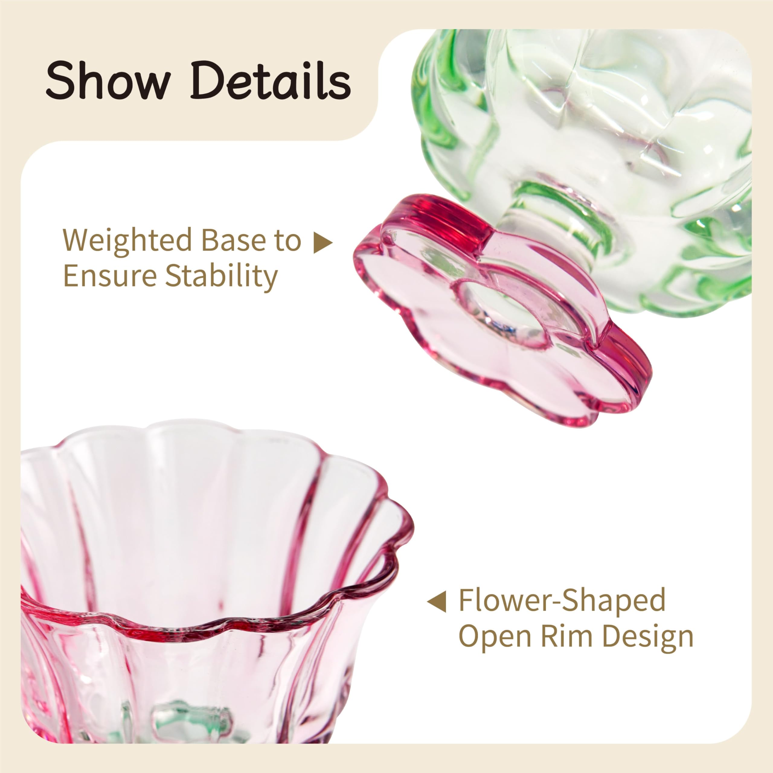 Set of 2 Glass Dessert Bowls â€?Cherry & Mint Color Contrast with Heavy Base