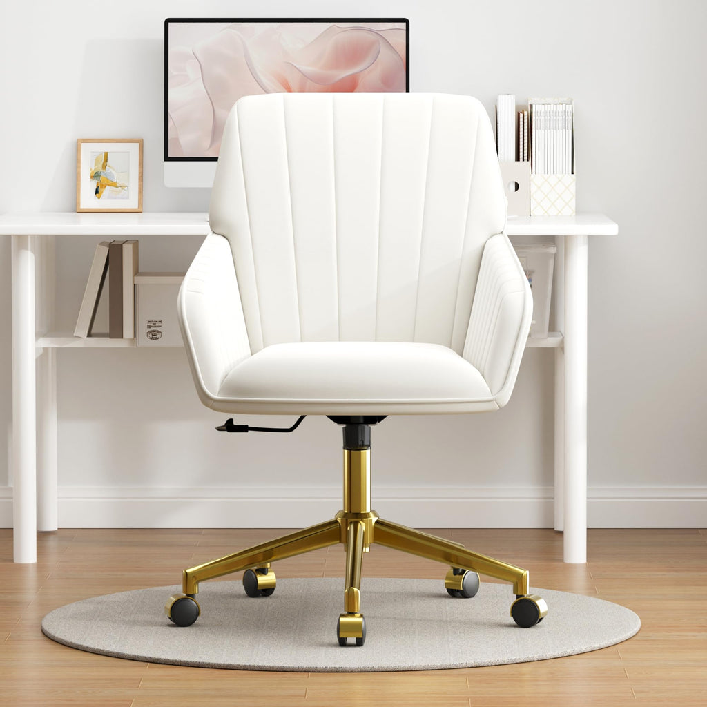 Velvet Modern Cute Chair with Back, Height Adjustable Upholstered Vanity Chair with Swivel Wheels