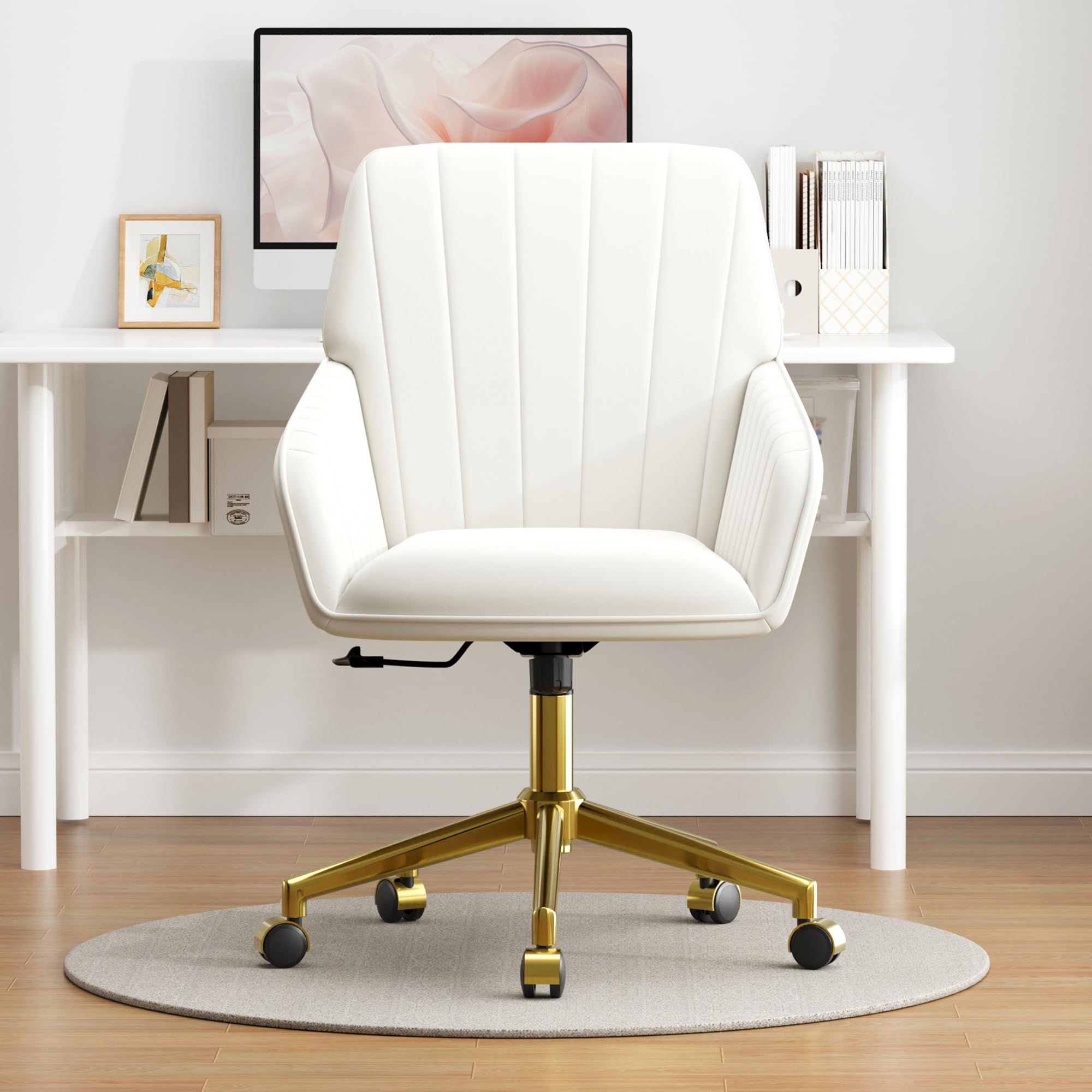 Velvet Modern Cute Chair with Back, Height Adjustable Upholstered Vanity Chair with Swivel Wheels