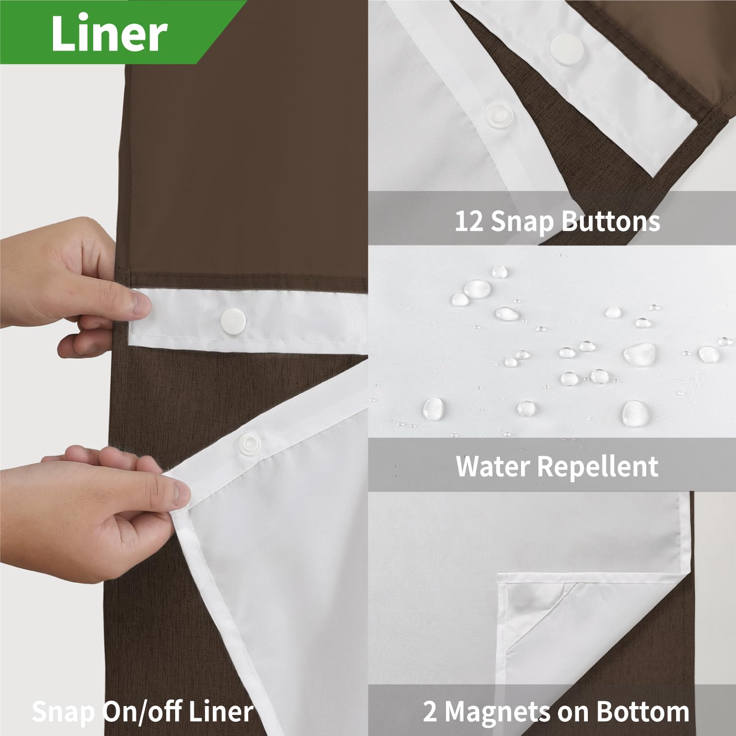 No Hooks Needed Linen Textured Shower Curtain with Snap-in Fabric Liner Set, Luxury Decor Shower Curtains for Bathroom with Mesh Top Window, Waterproof & Washable