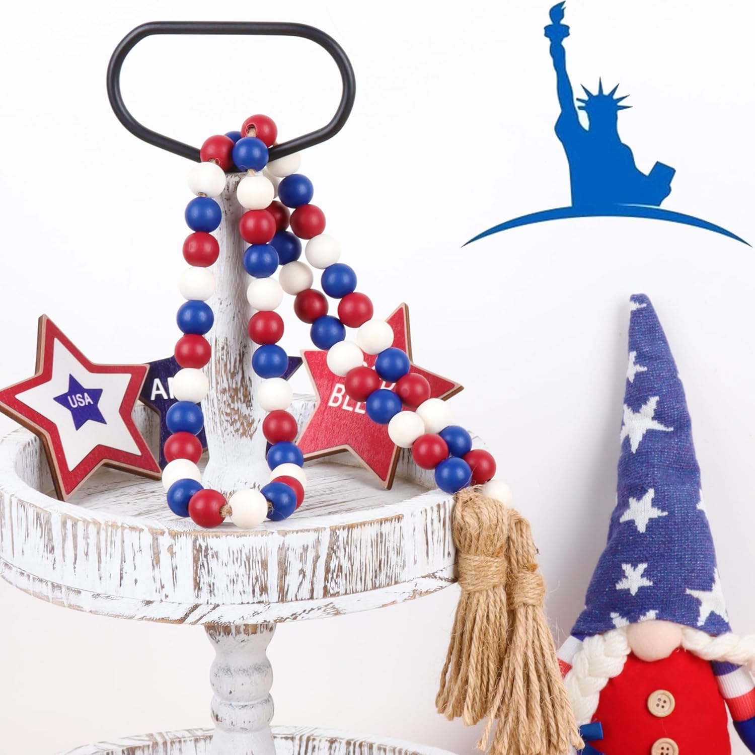 Wood Bead Garland,39in Farmhouse Beads with Tassels Boho Beads for Tiered Tray Decorative Beads Home Decor