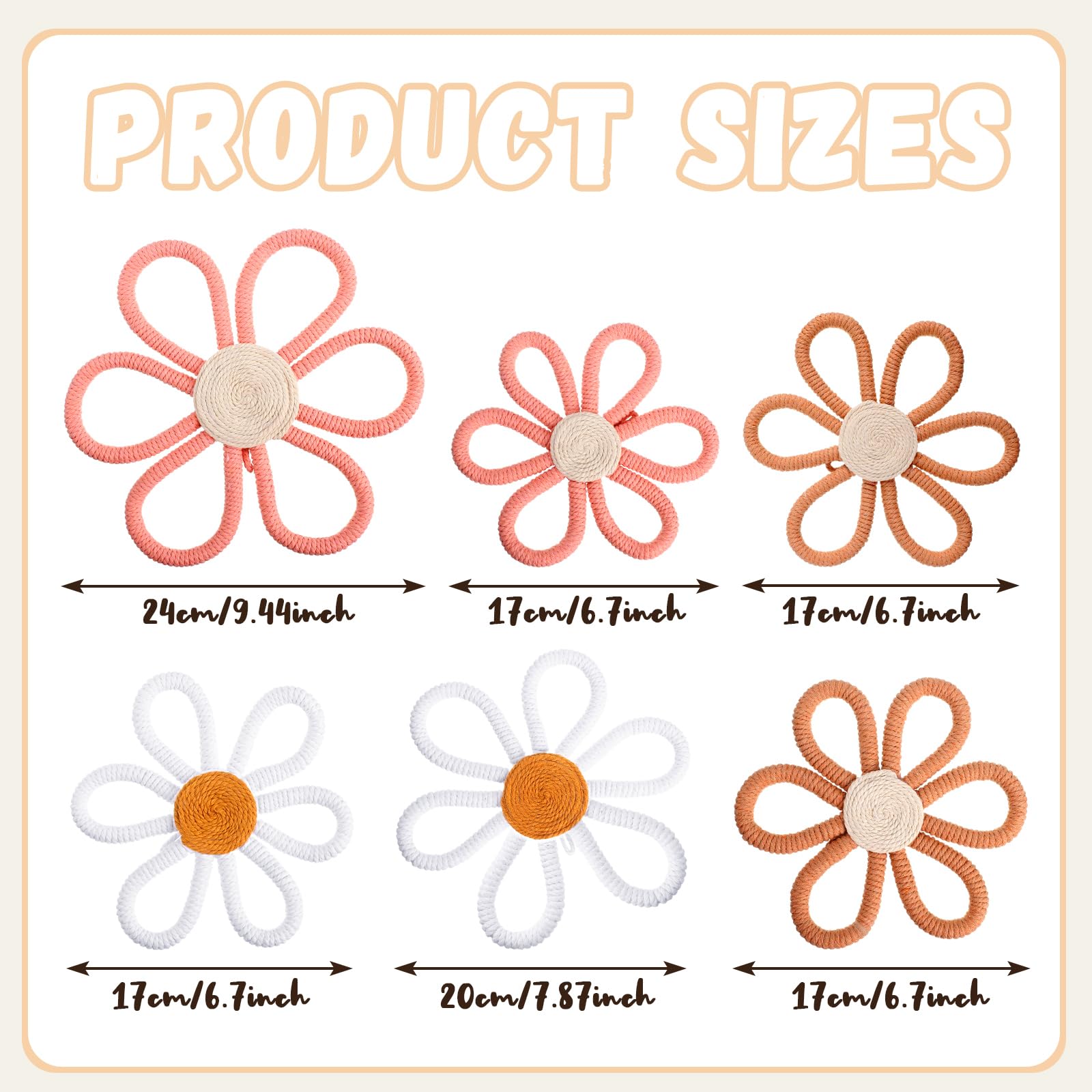 Nursery Decor Boho Daisy Flower 1 Woven Macrame Wall Hanging 3 Size