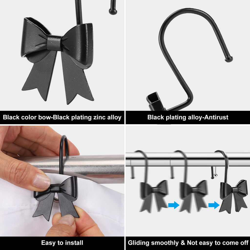 Metal Decorative Rings Bow Shower Curtain Hooks, Rustproof Bow Knot Design for Bathroom 12 Pack