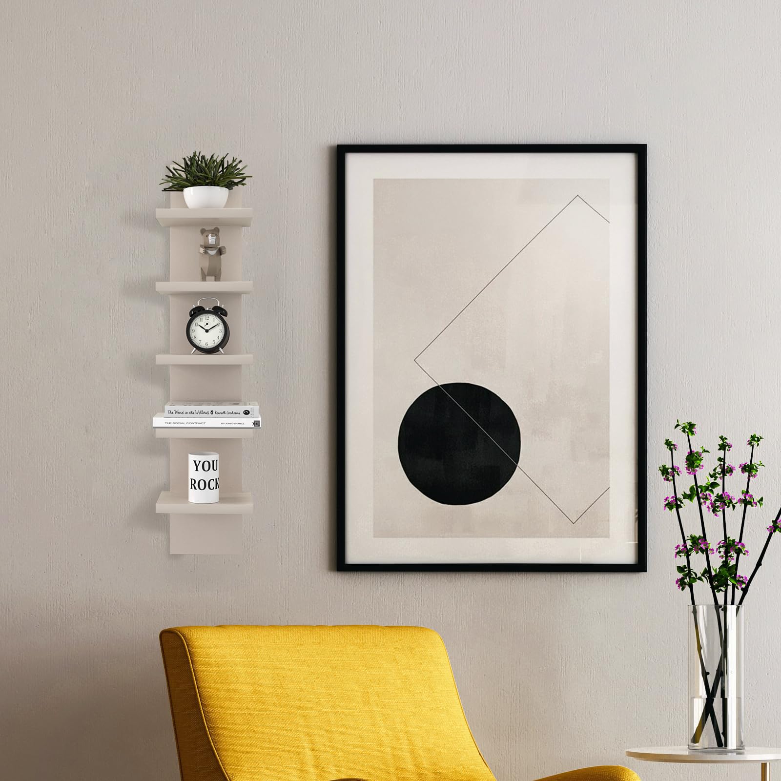 Vertical 5-Tier Wall Shelf Floating Storage Organizer for Bedroom & Living Room