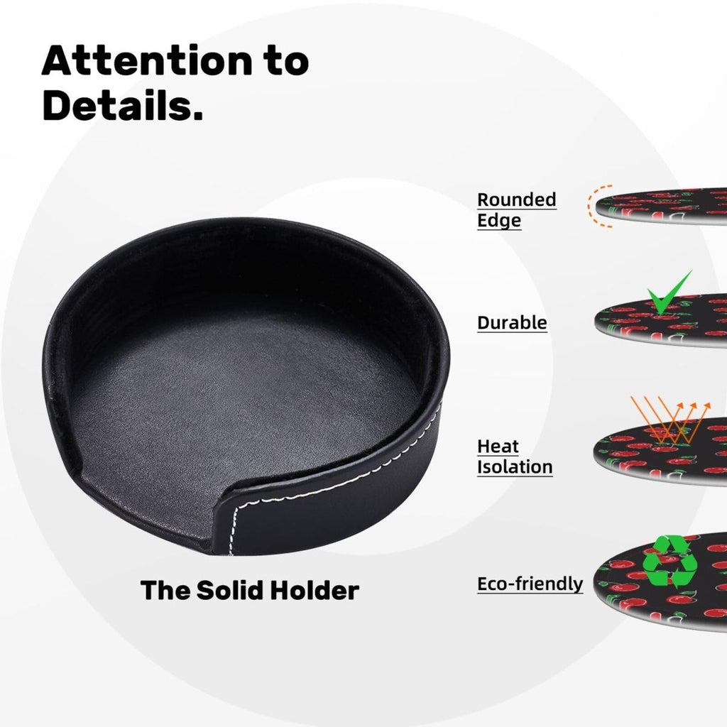 Coasters for Drinks Round Leather Coaster with Holder Set of 6 for Tabletop Protection