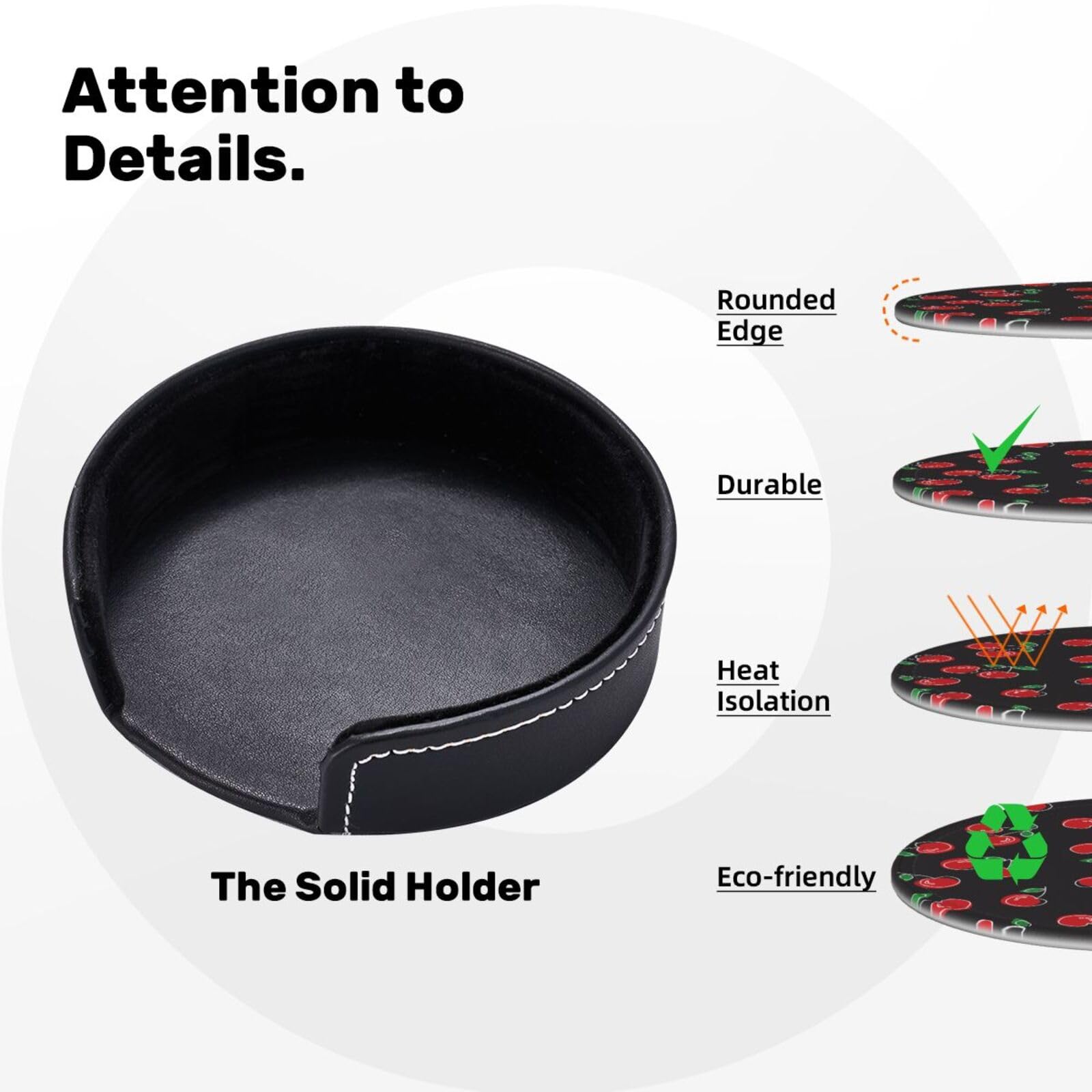 Coasters for Drinks Round Leather Coaster with Holder Set of 6 for Tabletop Protection