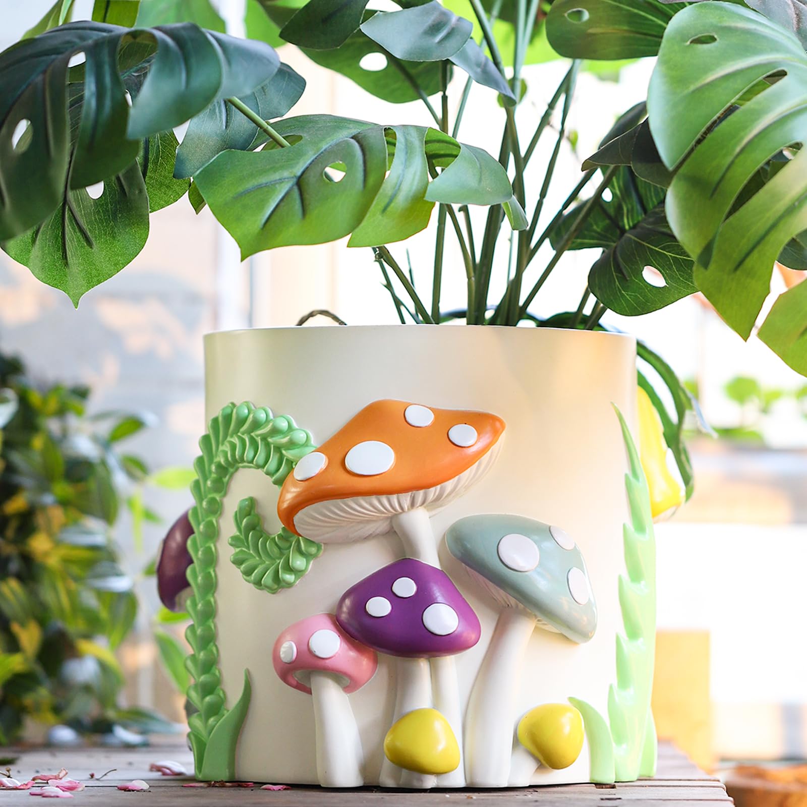 Colorful Squiggle Lines Planters Cute Unique Rainbow Planter with Drainage, Vintage Retro Flower Plant pots for Indoor & Outdoor Plants, Eclectic Succulent Gardening Pot for Boho Modern Décor