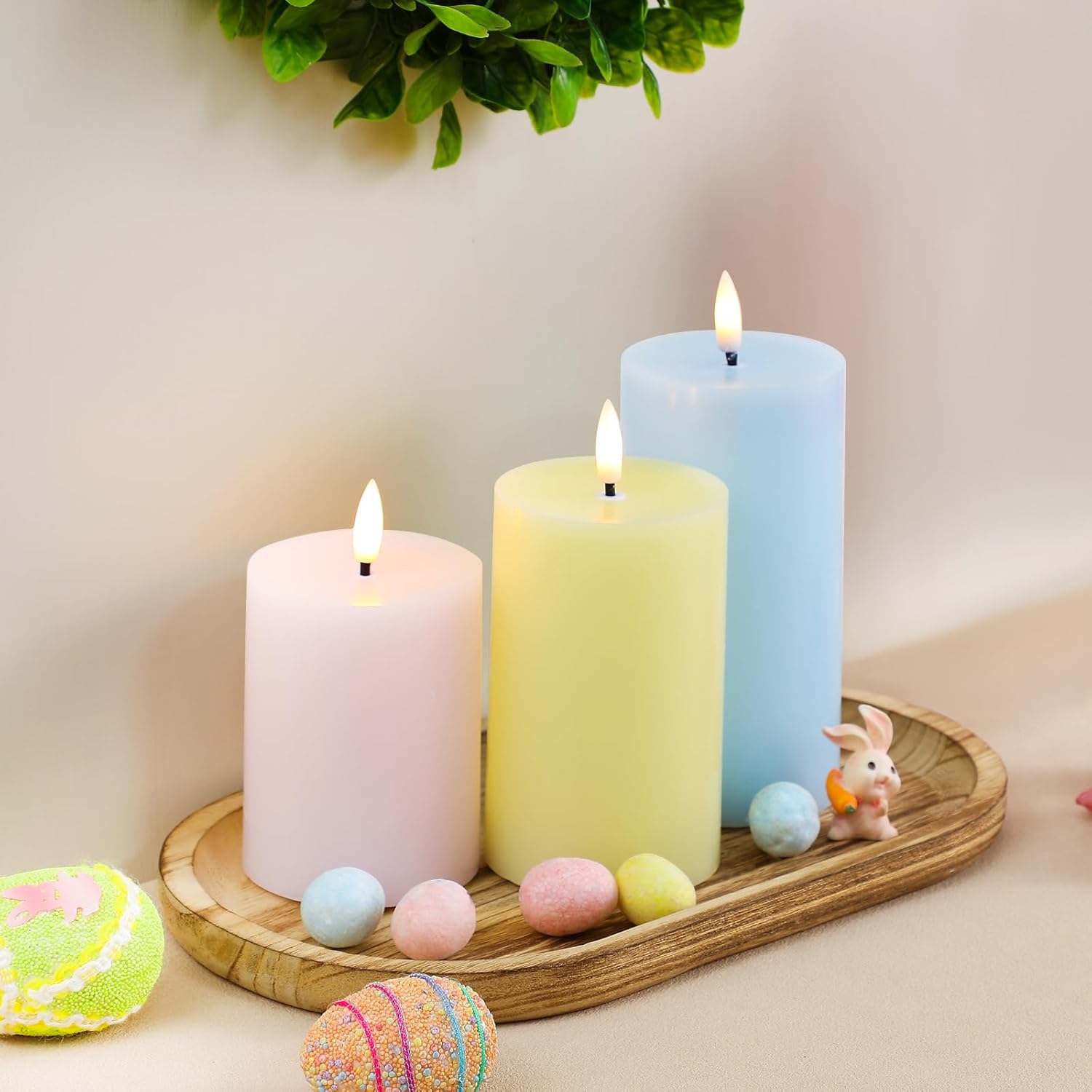 LED Flameless Pillar Candles - Real Wax Multicolor Pastel Fake 3D Battery Operated Candles