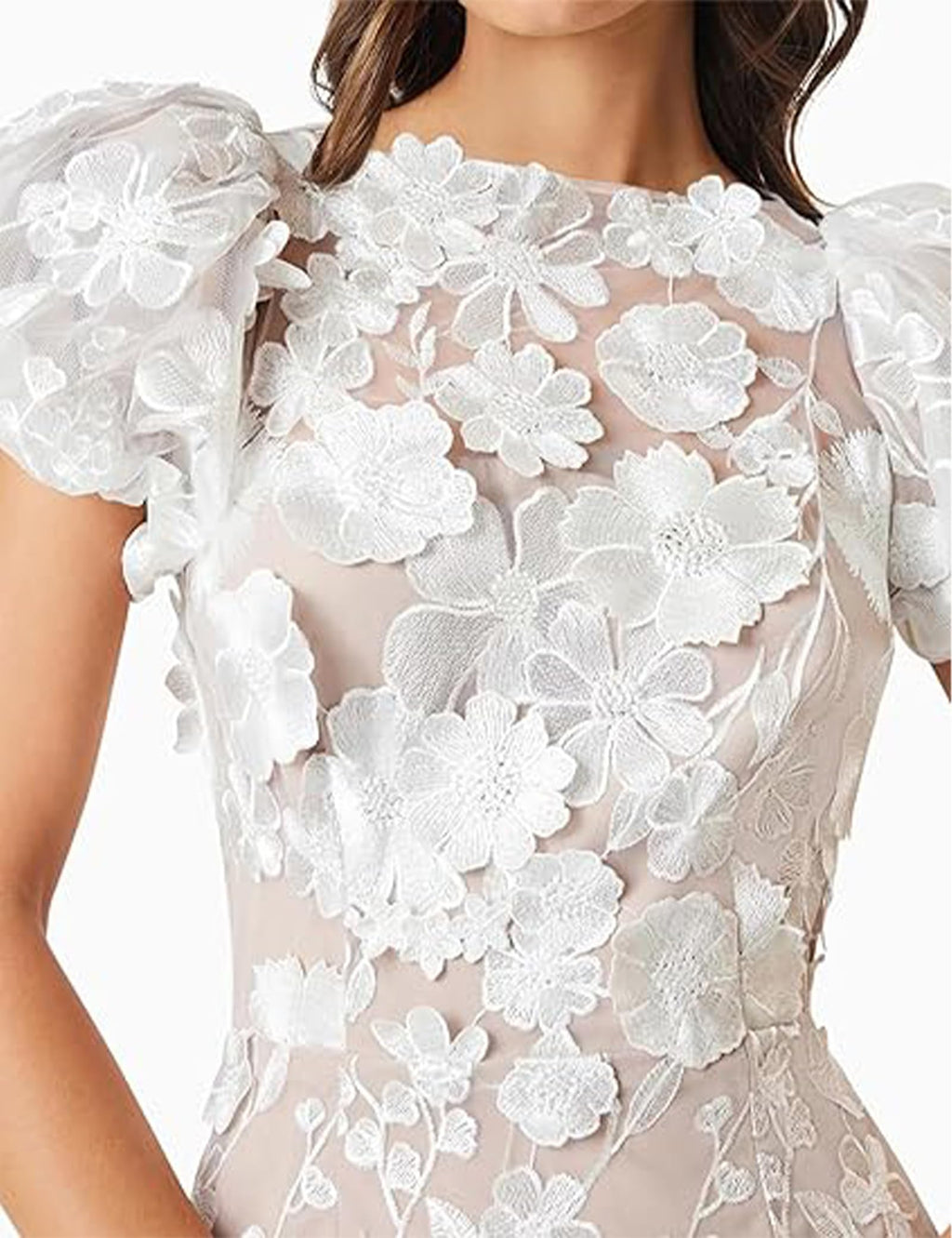 Women's 3D Floral Embroidery Dress Ruffle Sleeve Fishtail Lace Bodycon Party Cocktail Mixi Dress