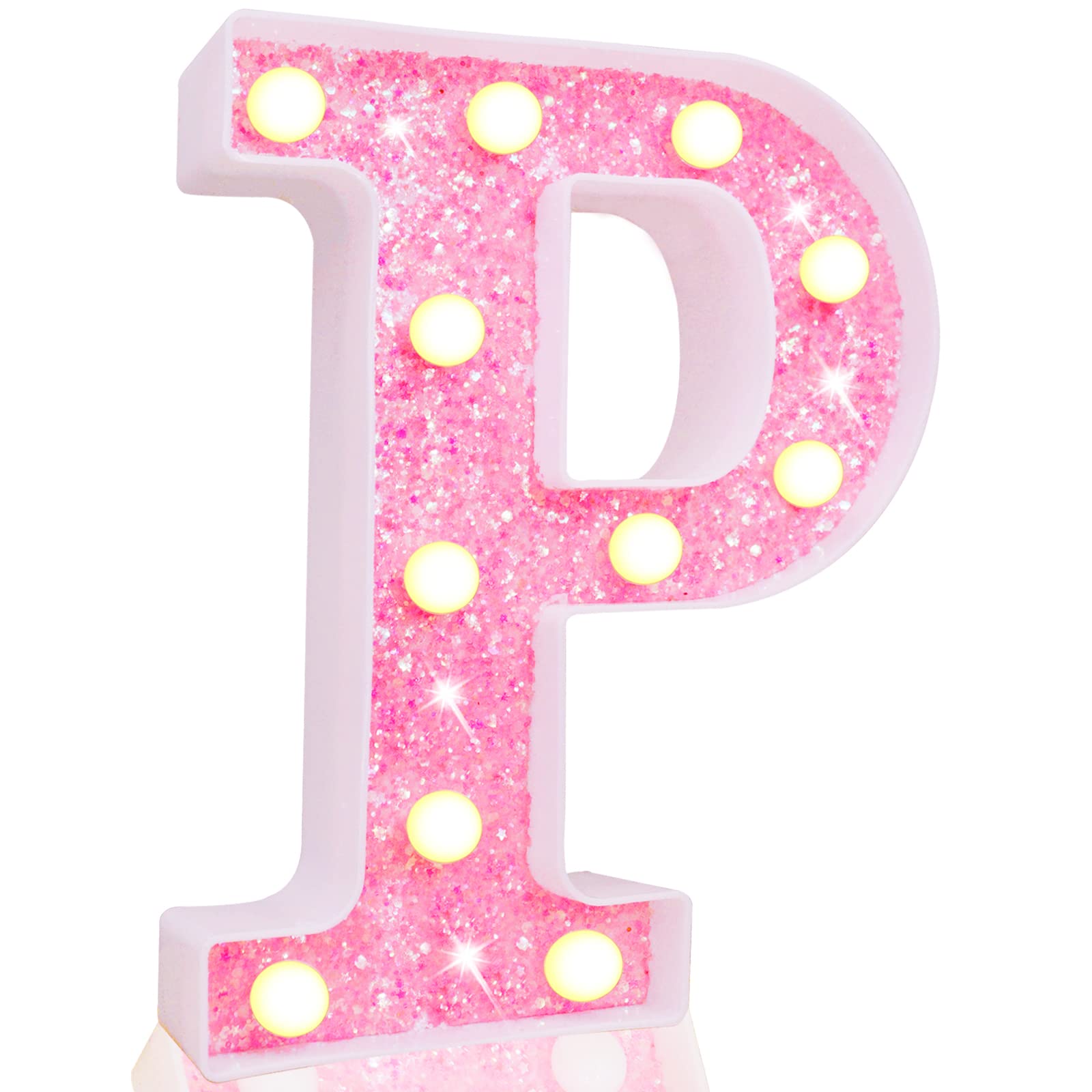 Pink LED Letters Glitter Alphabet LetterS & Numbers Sign Battery Powered