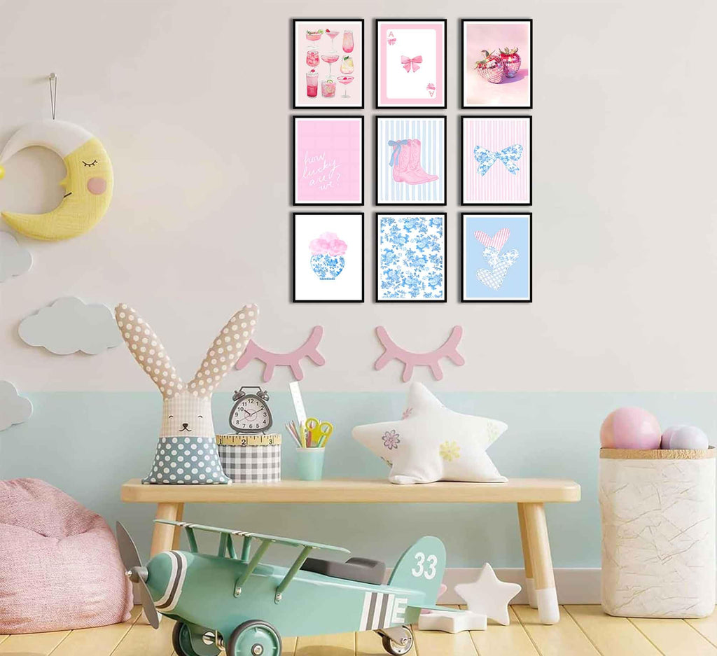 Pink Bows Canvas Wall Art Trendy Coquette Bow Cute Cat Wall Decor