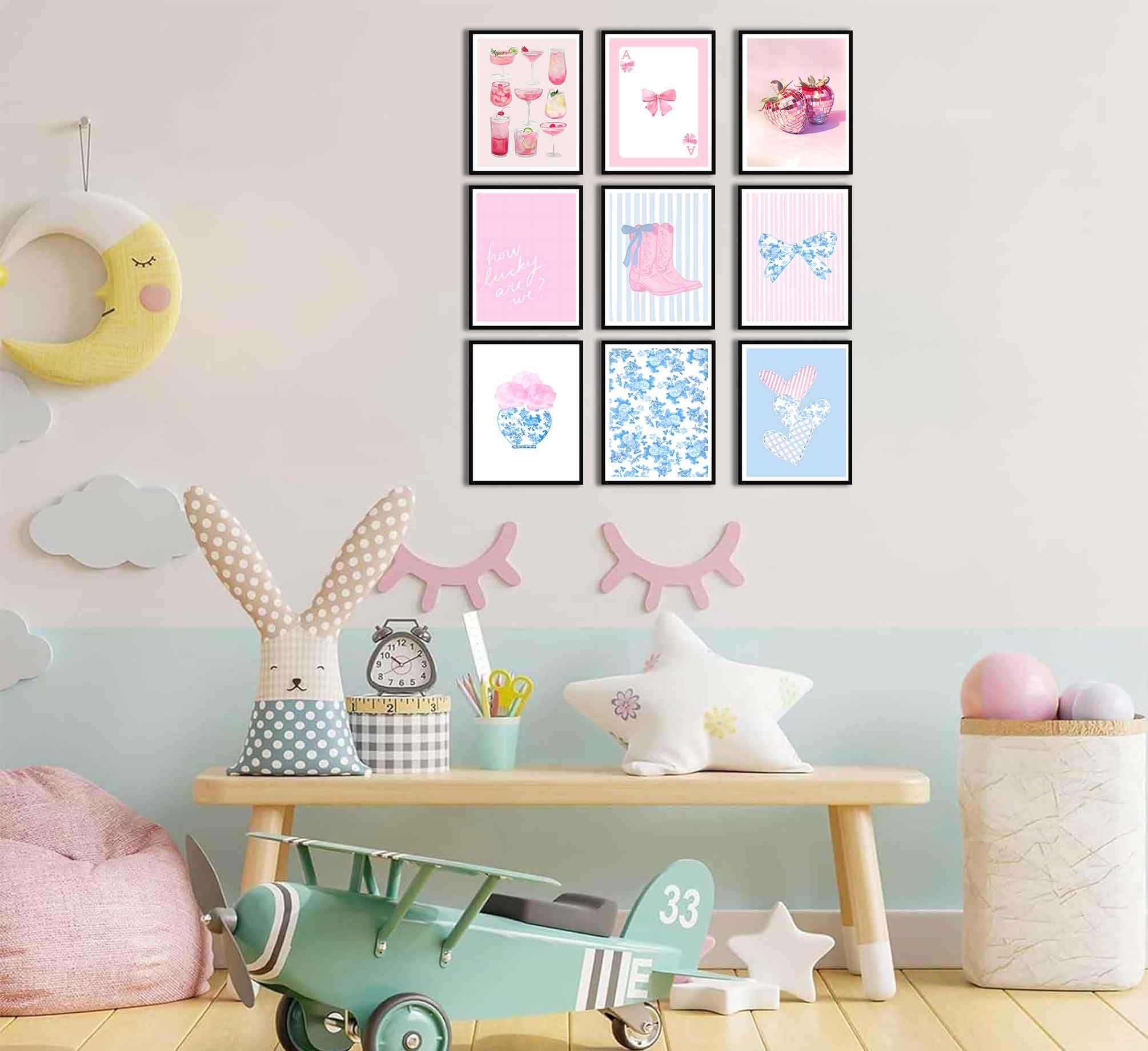 Pink Bows Canvas Wall Art Trendy Coquette Bow Cute Cat Wall Decor