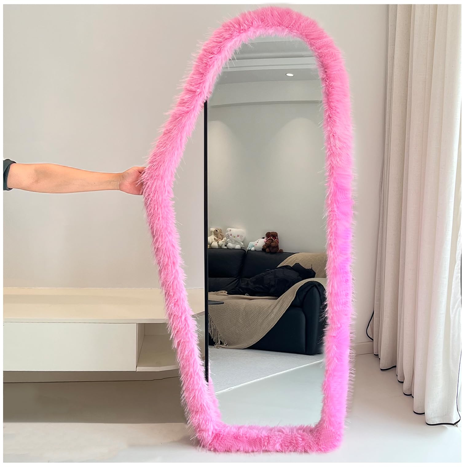 Fluffy Mirror Frame Cover for Arched & Full-Length Mirrors (â€?Stretchy, Non-Slip Fit â€?Soft & Durable Décor (Mirror Not Included)