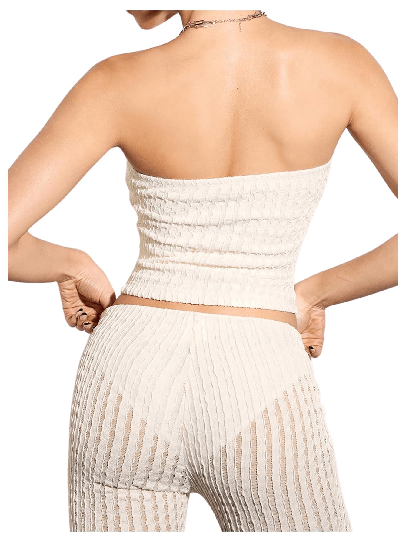 Women's 3D Flower Sleeveless Strapless Tube Top Textured Solid Slim Fitted Crop Bandeau Tops