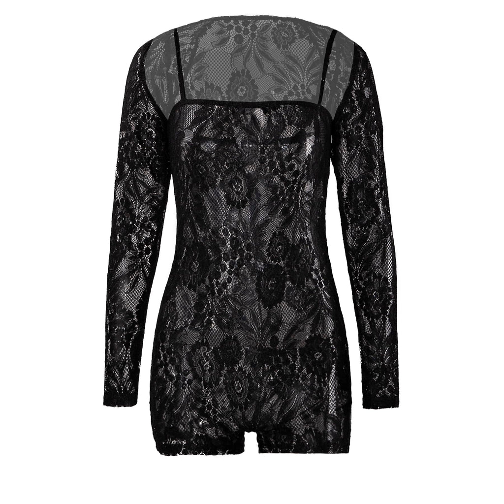 Women Floral Lace See Through 2 Piece Outfits Long Sleeve Cropped Cardigan and Shorts Jumpsuits Outfits