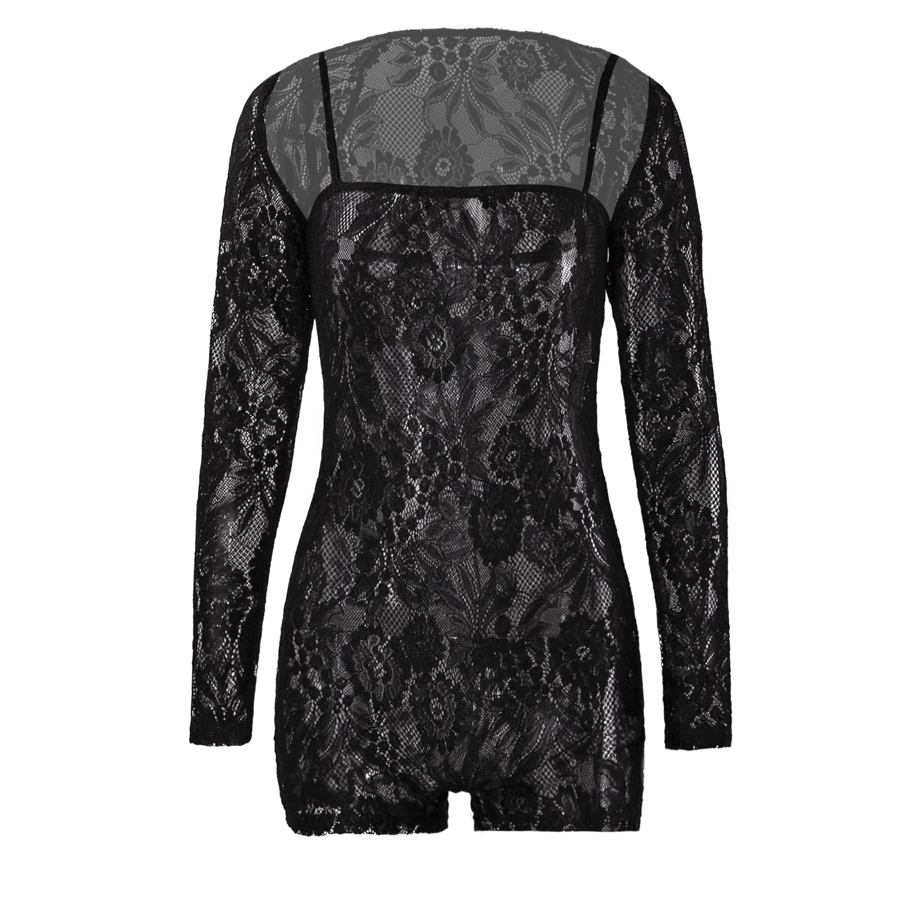 Women Floral Lace See Through 2 Piece Outfits Long Sleeve Cropped Cardigan and Shorts Jumpsuits Outfits