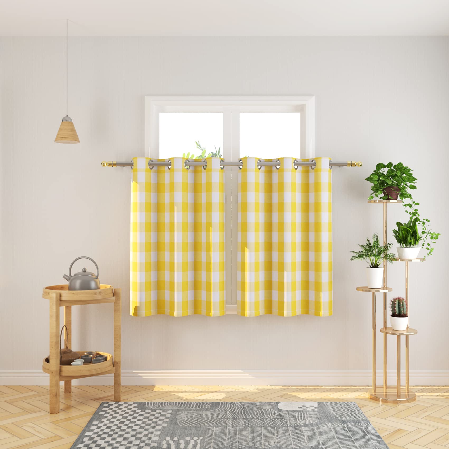 Tier Curtains Check Gingham Plaid Window Curtain Panels Bathroom Grommet Top Window Treatment 2 Panels