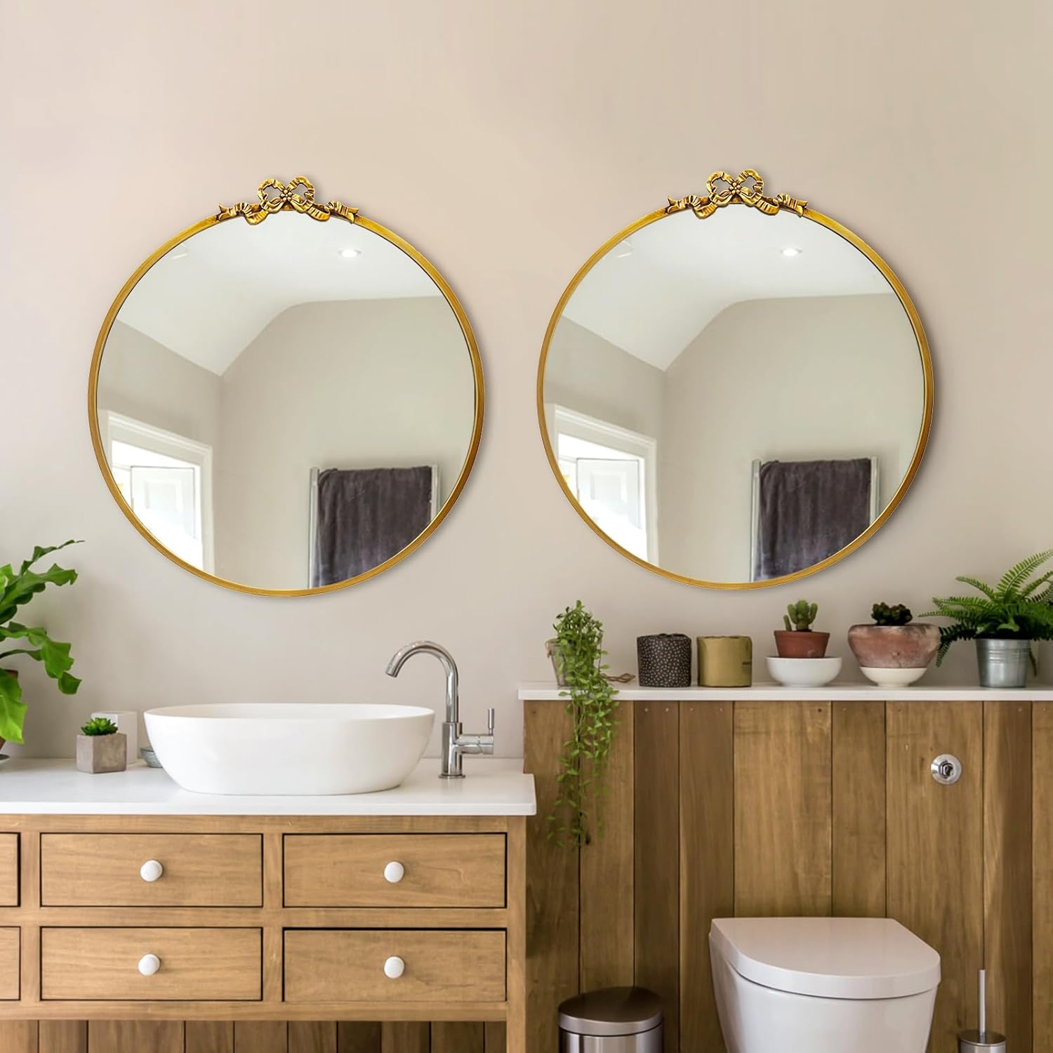 Vintage Round Mirror Gold Bathroom Vanity Mirrors 20inch Antique Metal Ornate Circle Wall Mirror, Baroque Home Decor for Dressing Table,Bedroom,Living Room,Hallway