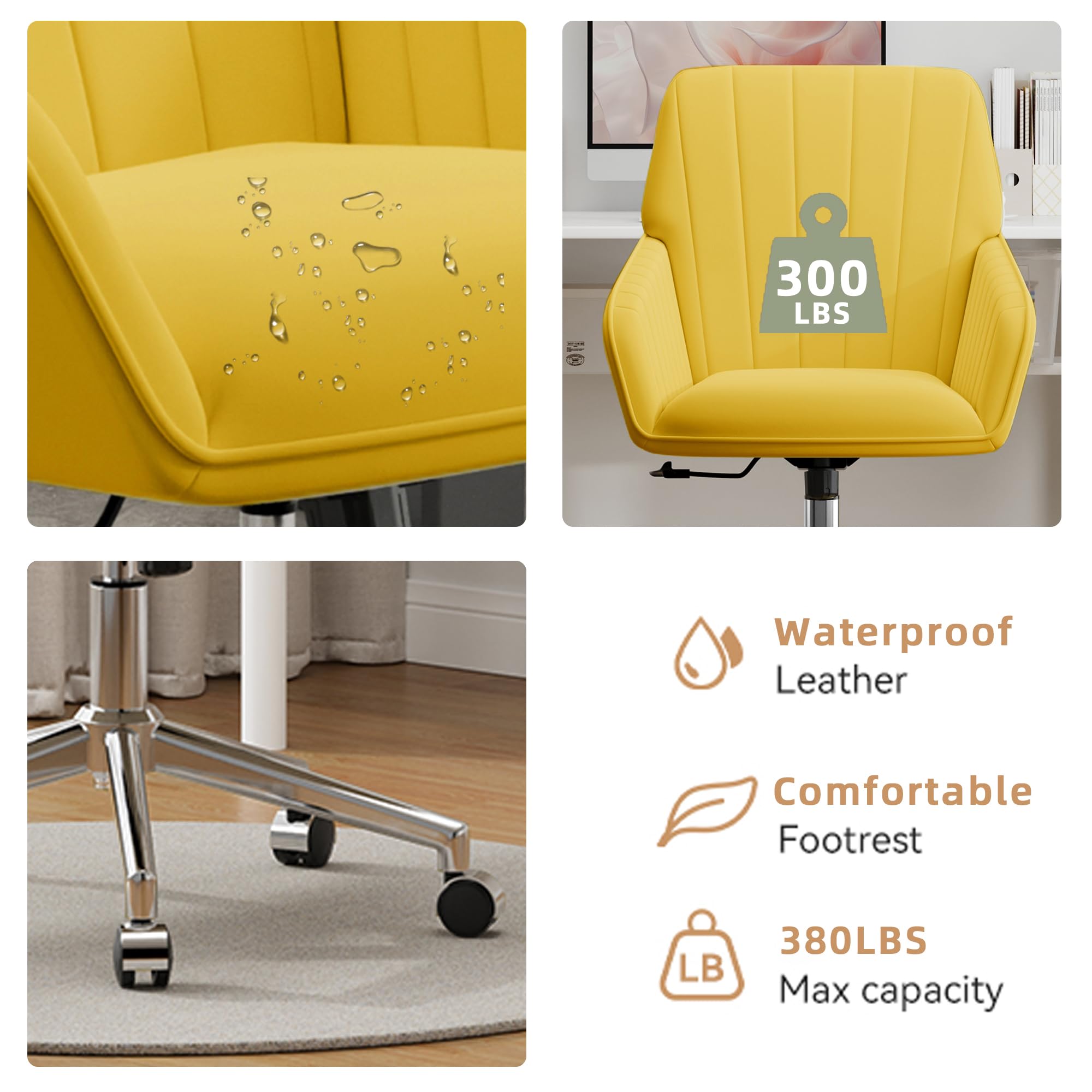 Velvet Modern Cute Chair with Back, Height Adjustable Upholstered Vanity Chair with Swivel Wheels