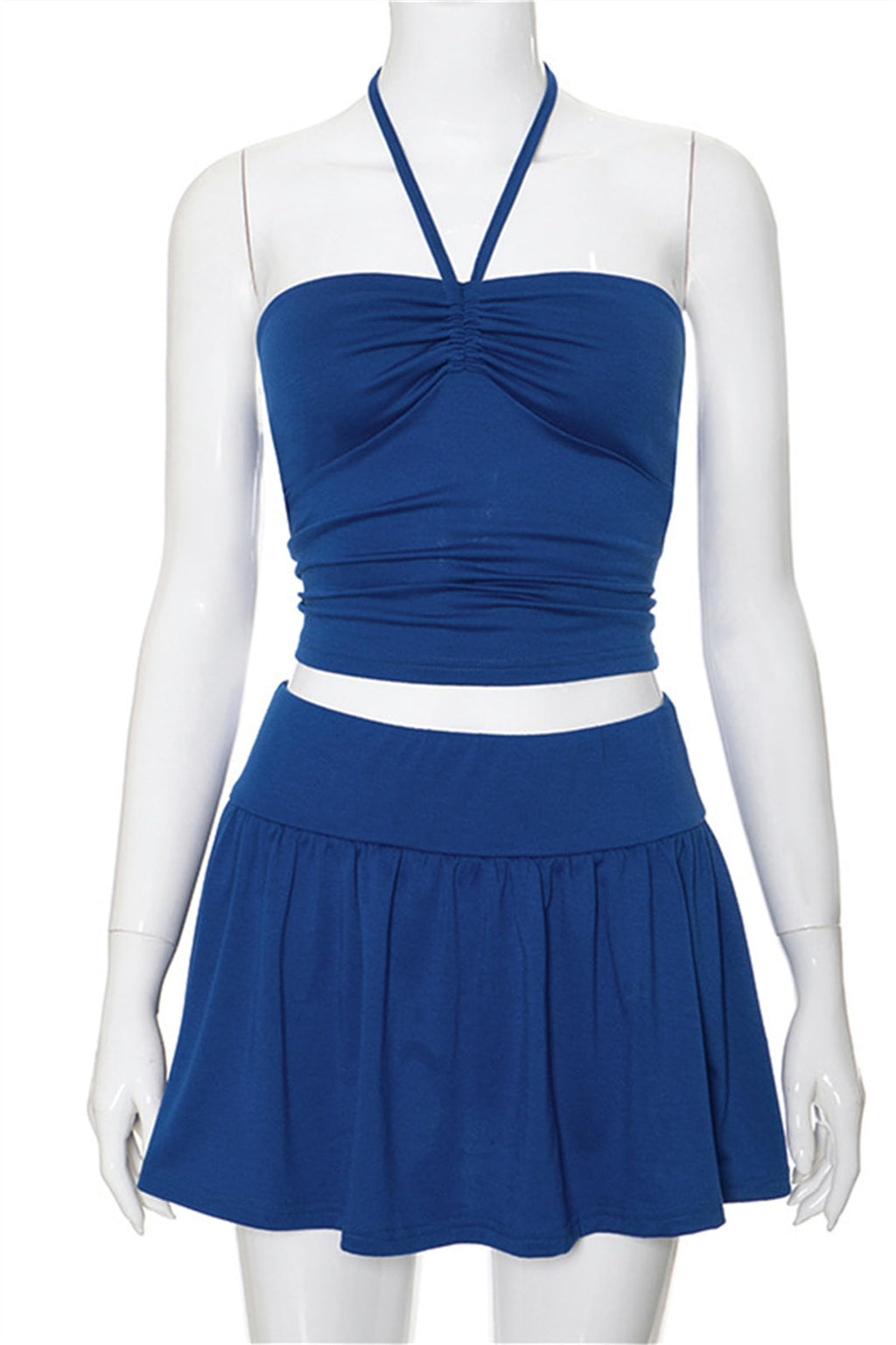 Women Sexy Summer 2 Piece Sets Drawstring Ruched Crop Tube Top Low Rise Ruffle Mini Skirts Sets Y2k Outfits