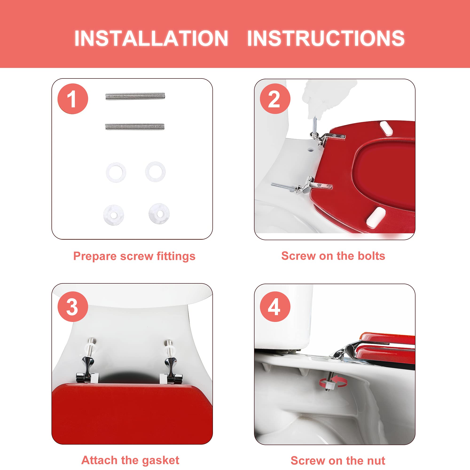Round Toilet Seat Natural Wood Toilet Seat with Zinc Alloy Hinges, Easy to Install also Easy to Clean, Scratch Resistant